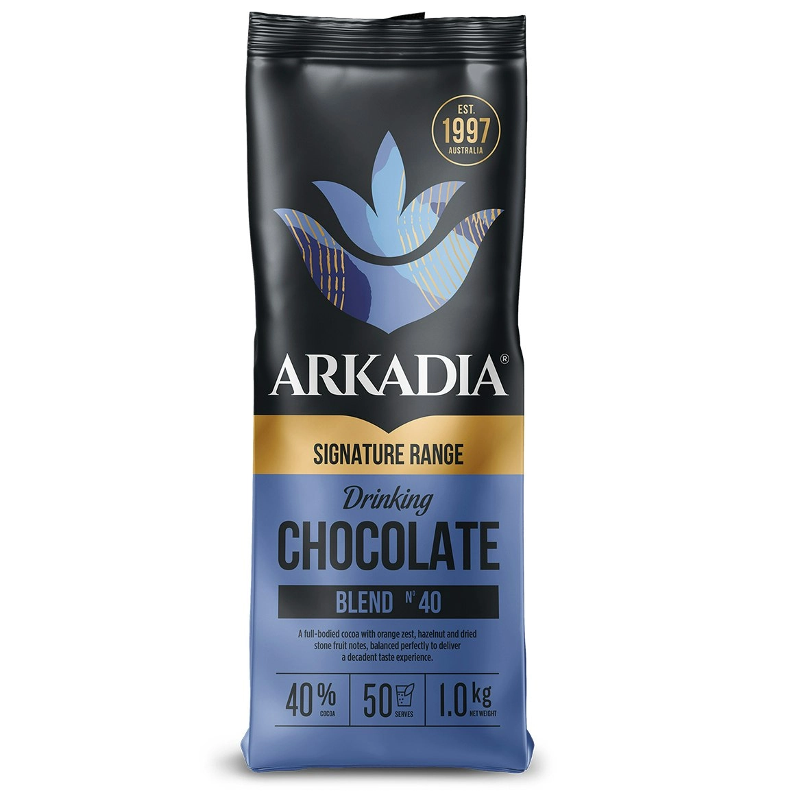 Arkadia 1kg 40% Cocoa Hot/Cold Drinking Chocolate Powder Intensity 5 Dark Blend