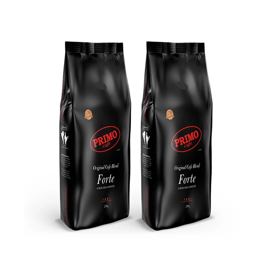 2x Primo Caffe Forte 250g Ground Coffee Dark Roast Intensity 4 Machine/Plunger