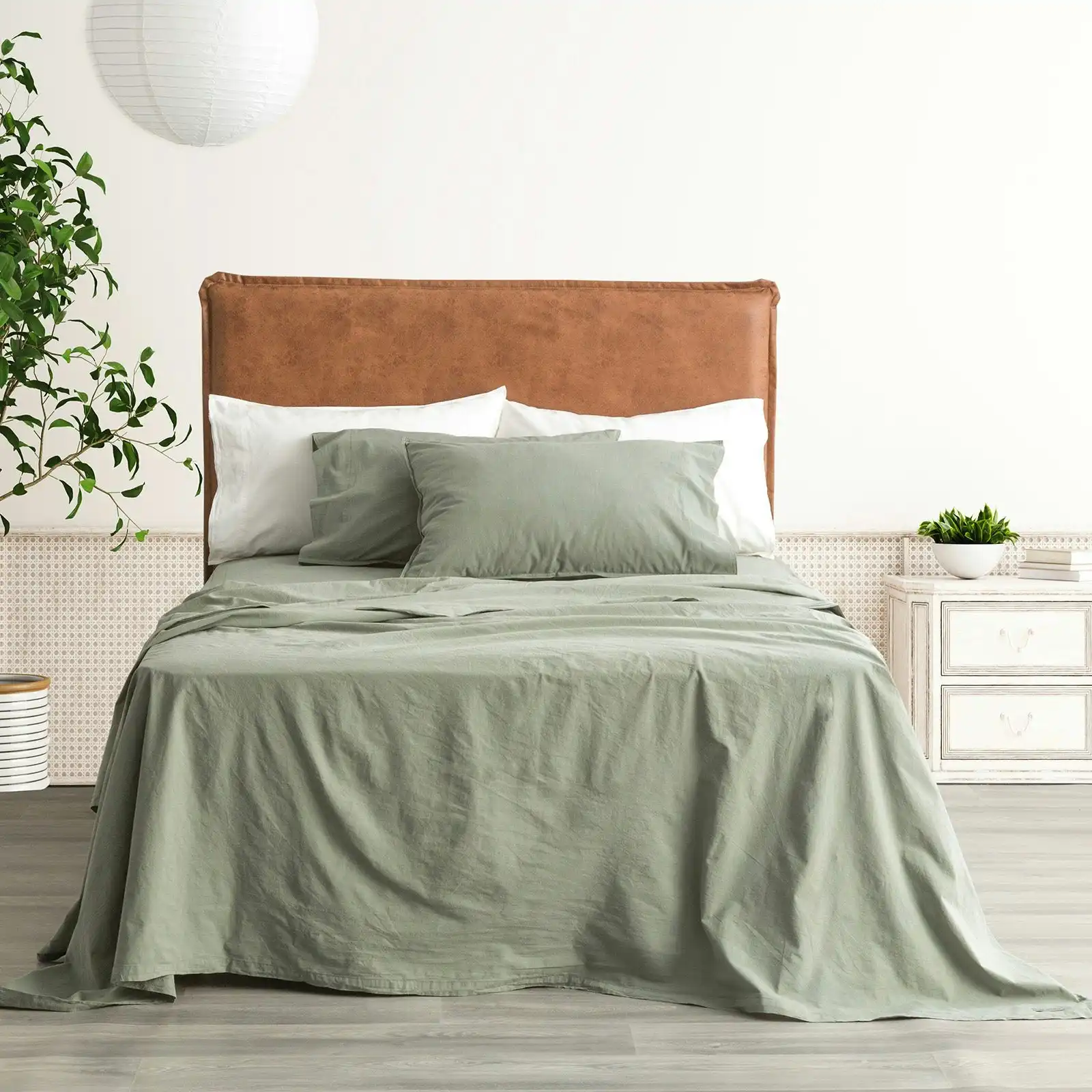 European Vintage washed sheet set Fern