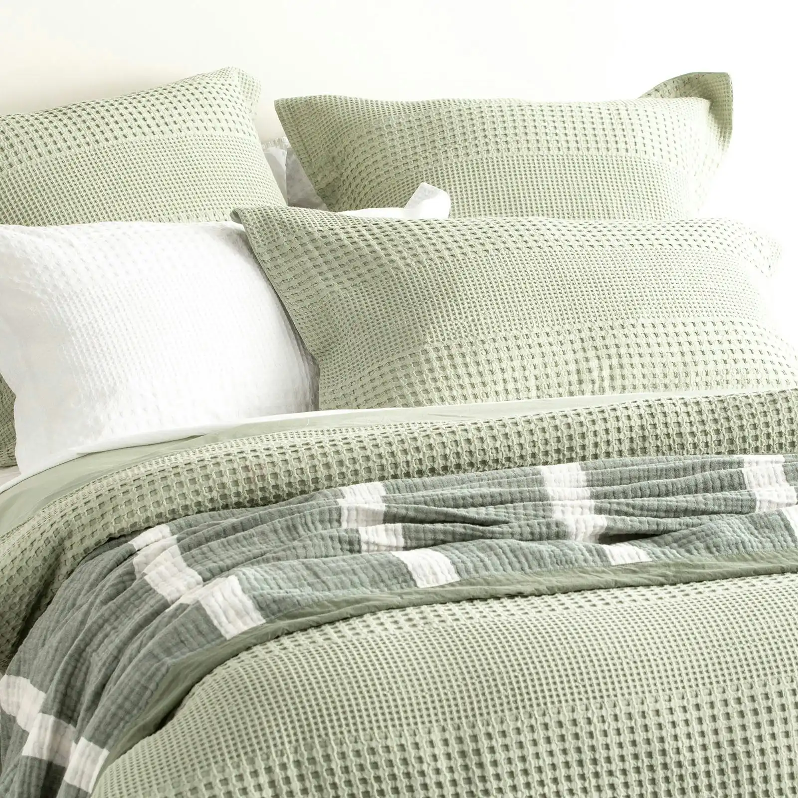 Elegance Waffle Quilt Cover set Cotton Moss