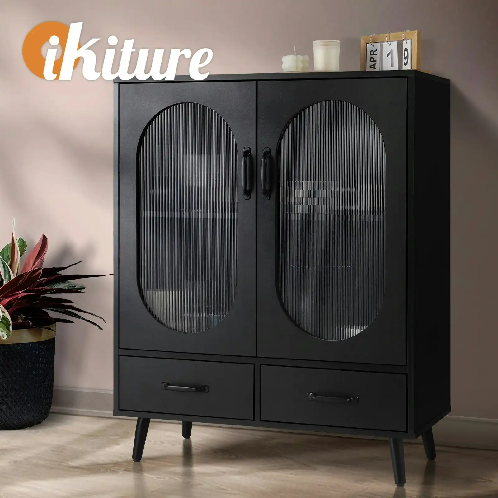 Oikiture Buffet Sideboard Bar Storage Cabinet Console Table Door Cupboard Black