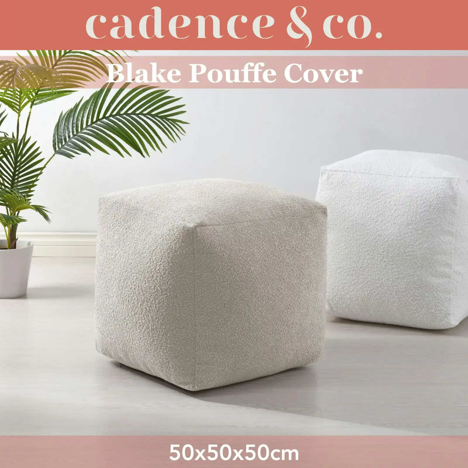 Cadence & Co. Blake Boucle Pouffe Cover Parchment 50x50x50cm