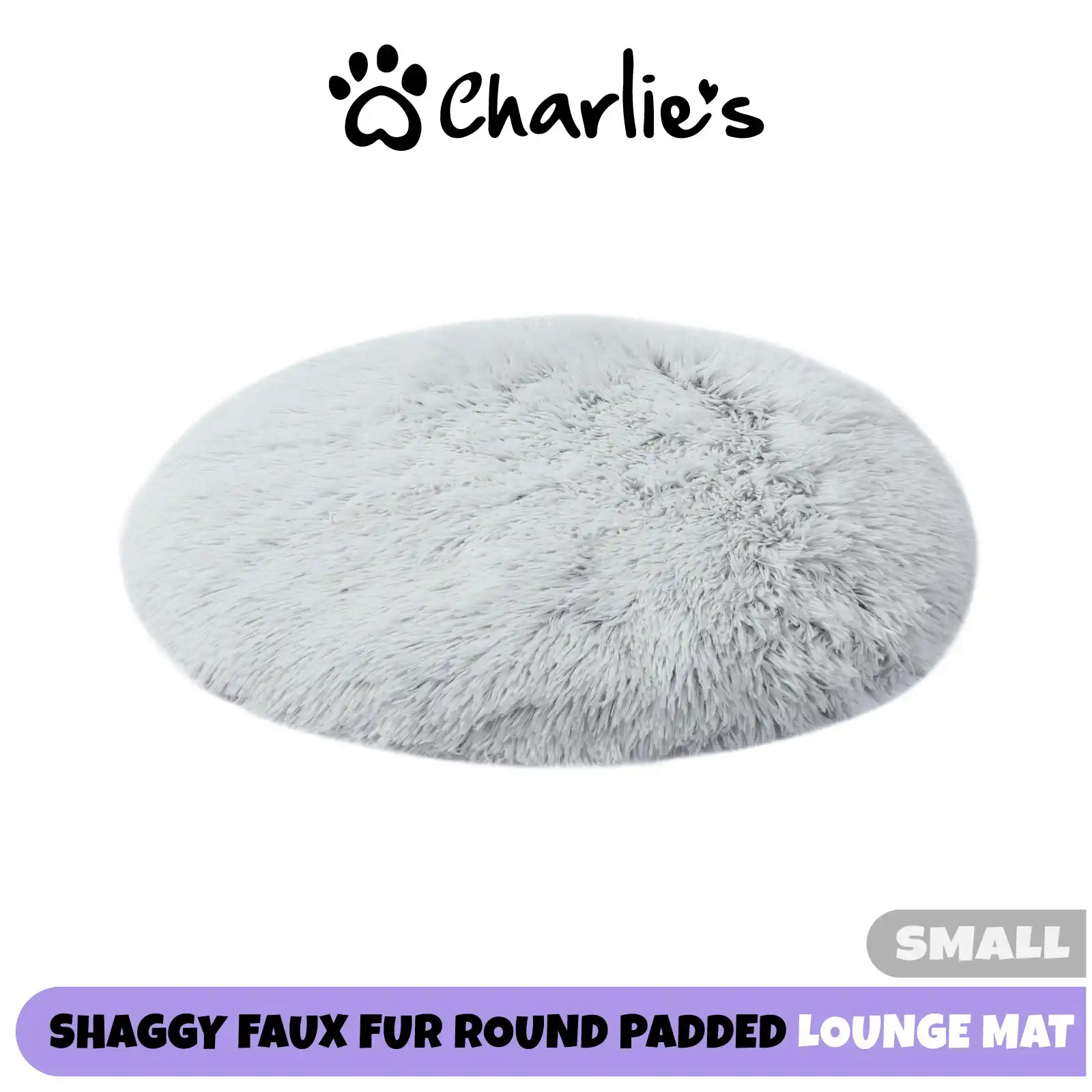 Charlie's Shaggy Faux Fur Round Calming Dog Mat Arctic White Small
