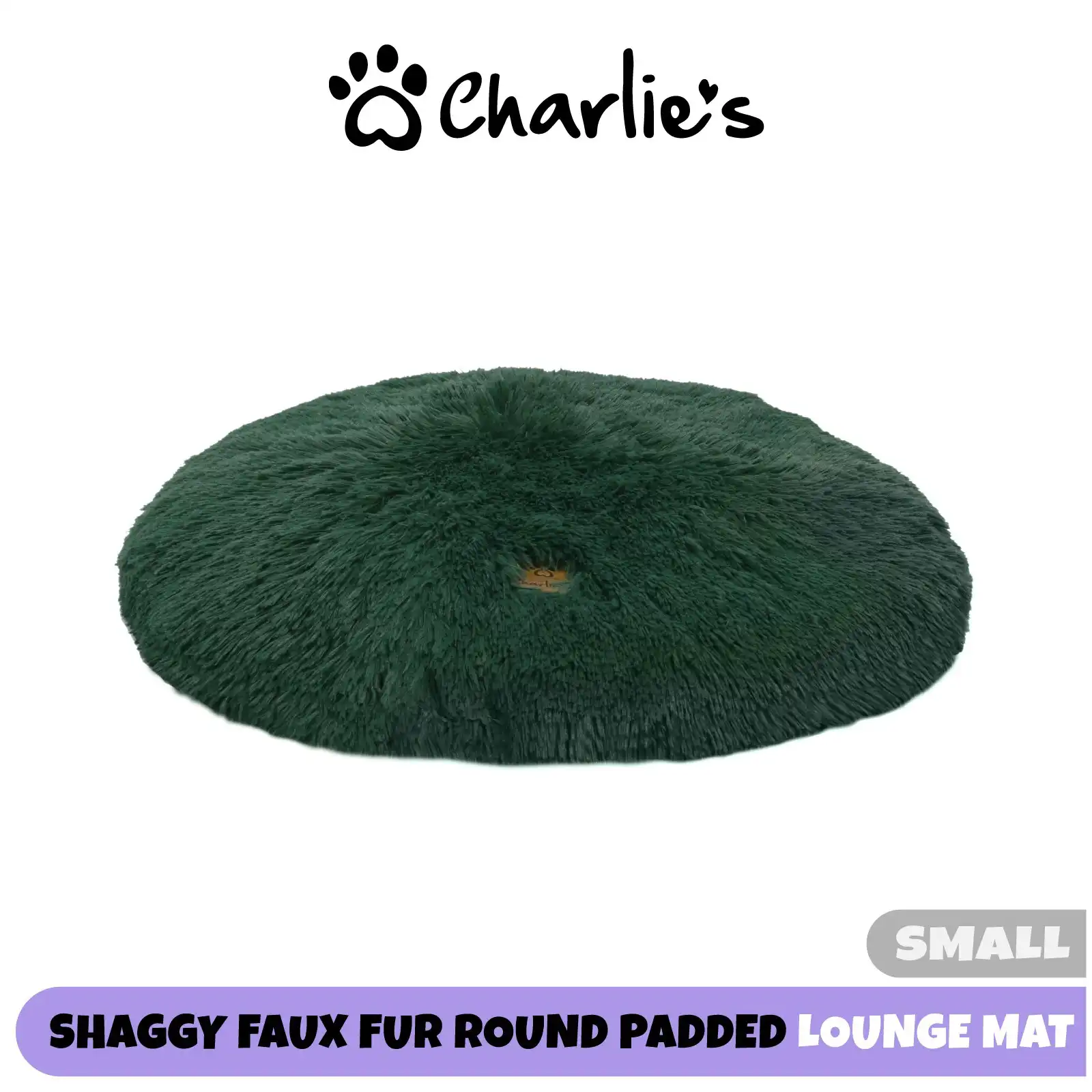Charlie's Shaggy Faux Fur Round Calming Dog Mat Eden Green Small