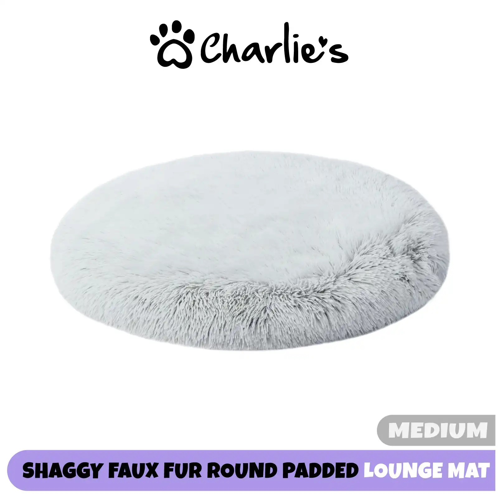 Charlie's Shaggy Faux Fur Round Calming Dog Mat Arctic White Medium