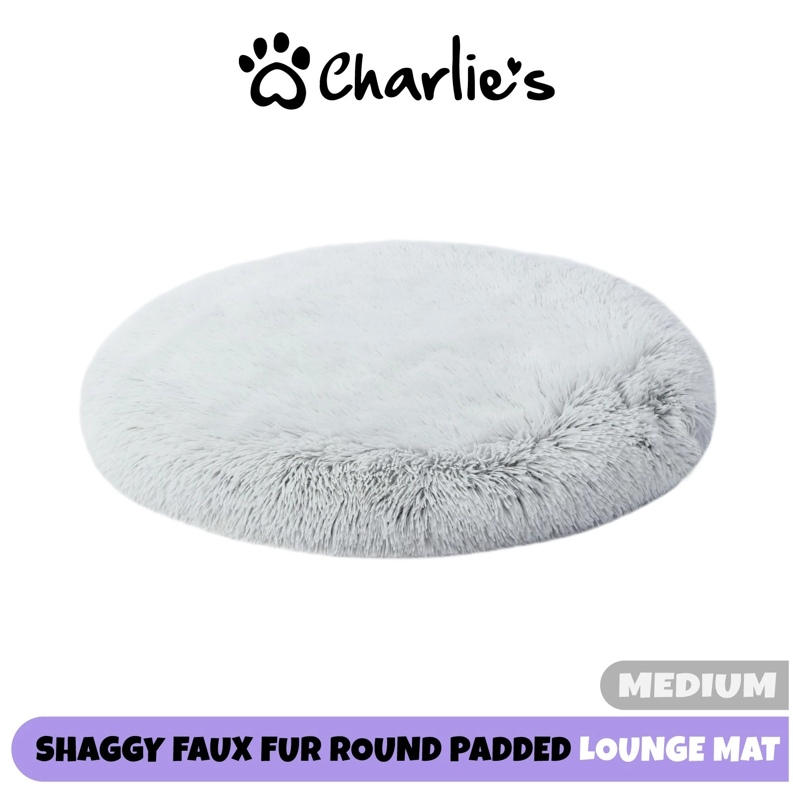 Charlie's Shaggy Faux Fur Round Calming Dog Mat Arctic White Medium