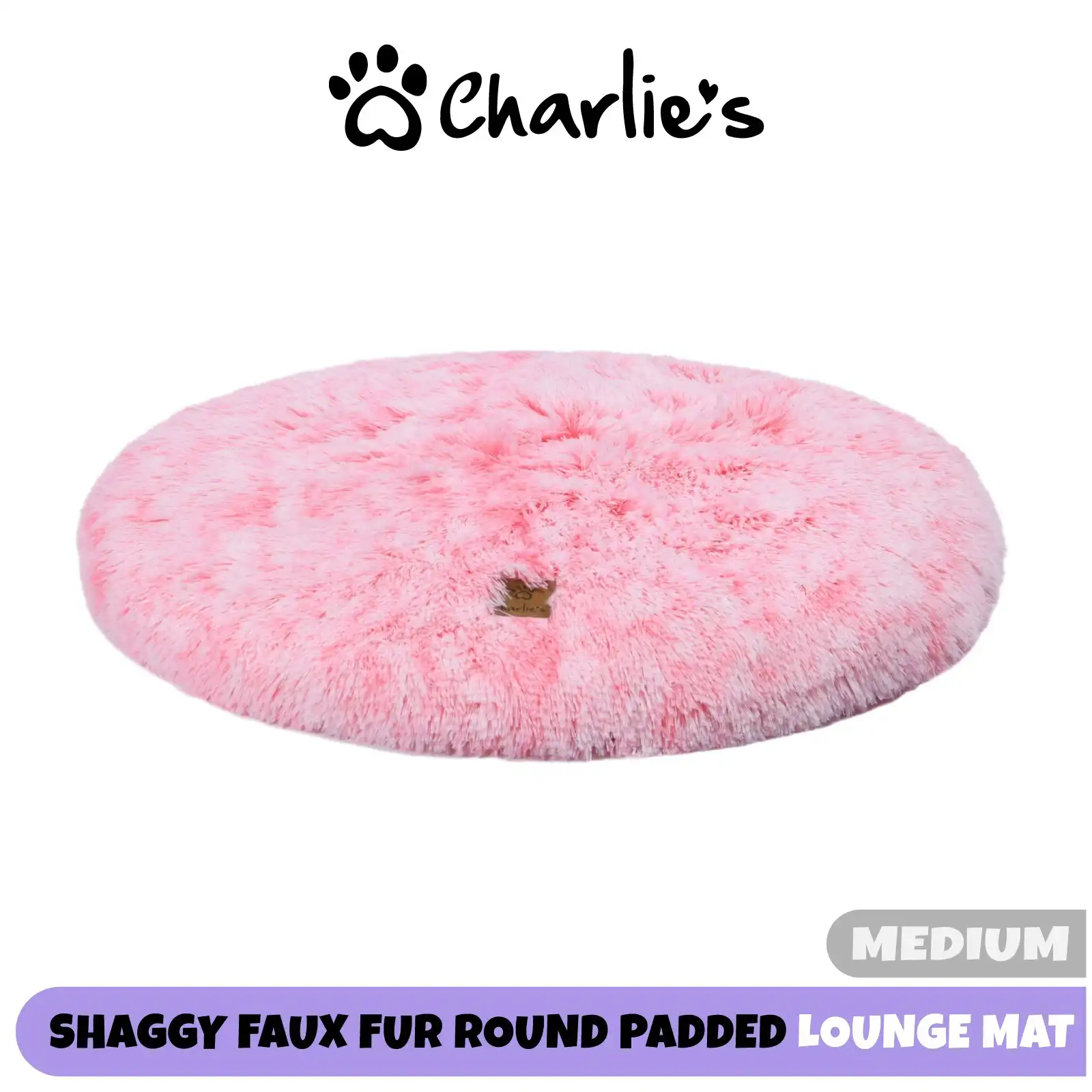 Charlie's Shaggy Faux Fur Round Calming Dog Mat Ombre Pink Medium