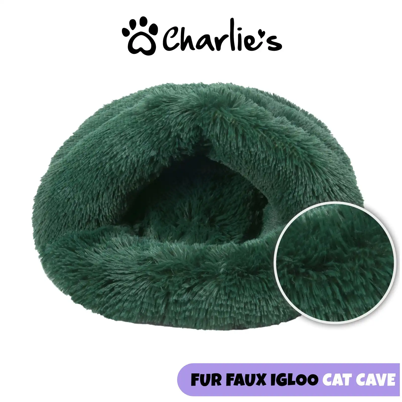 Charlie's Shaggy Fur Faux Igloo Cat Cave Bed Eden Green 60x50cm