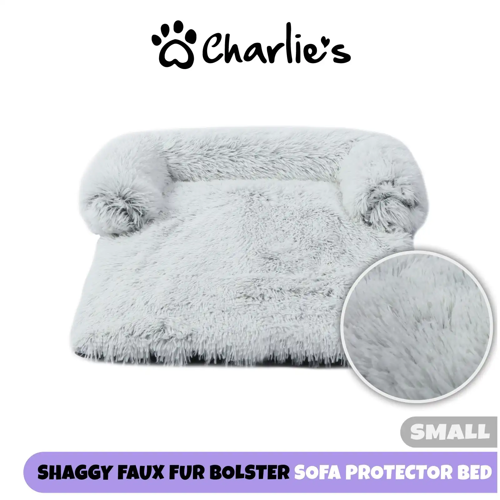 Charlie's Shaggy Faux Fur Bolster Sofa Protector Calming Dog Bed Arctic White Small