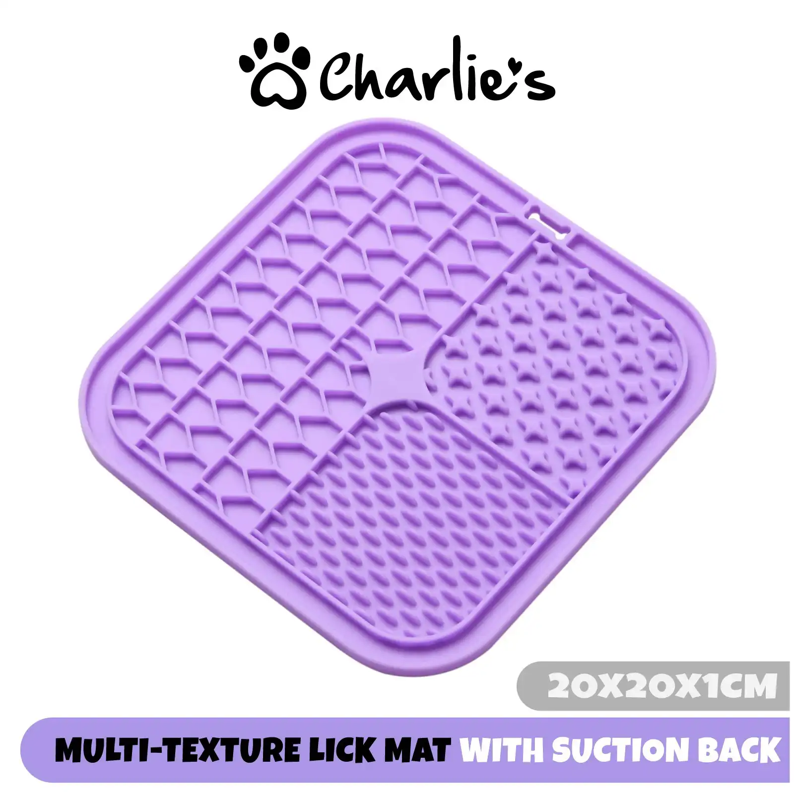 Charlie’s Shlurp Multi-Texture Lick Mat With Suction Back Purple 20x20x1cm