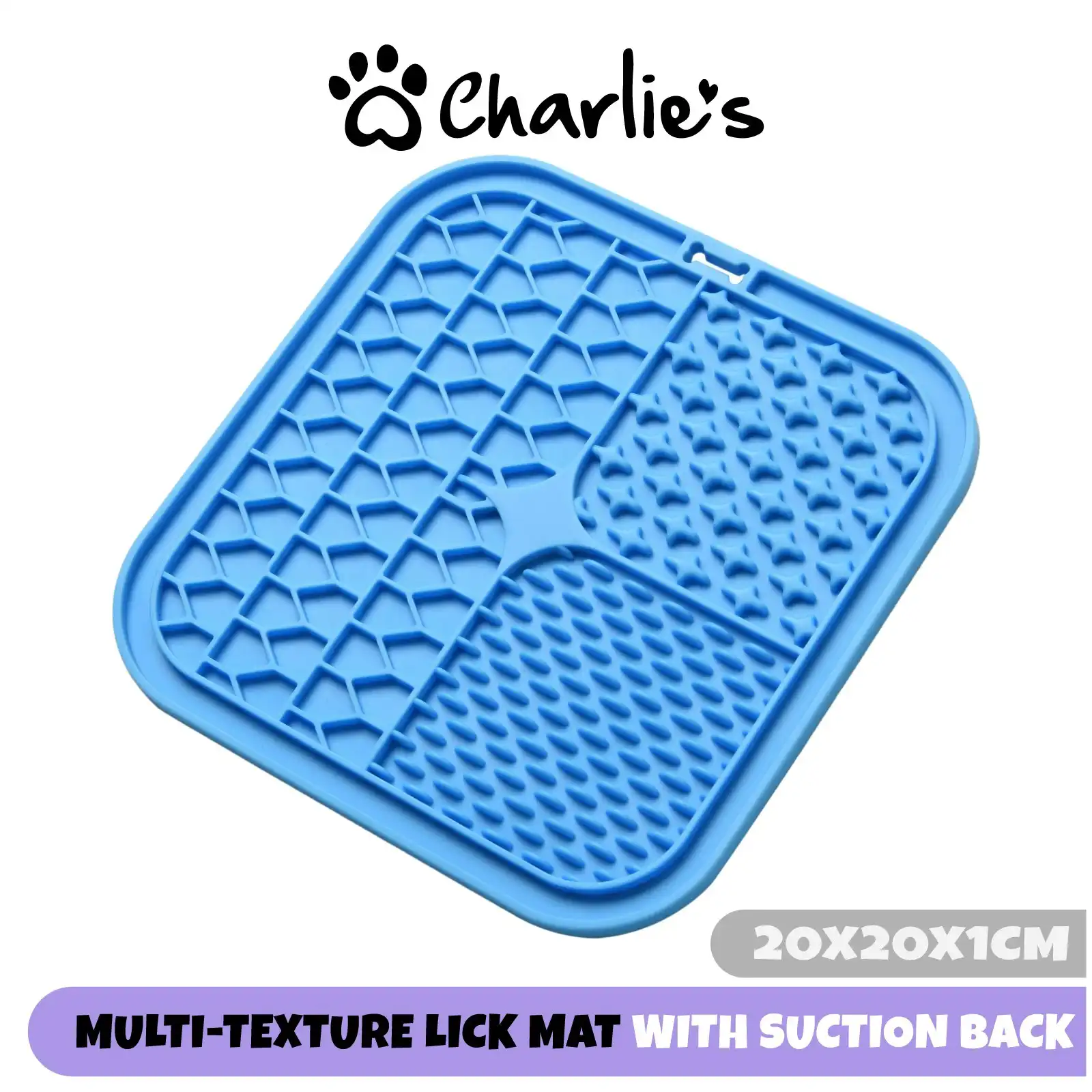 Charlie’s Shlurp Multi-Texture Lick Mat With Suction Back Blue 20x20x1cm