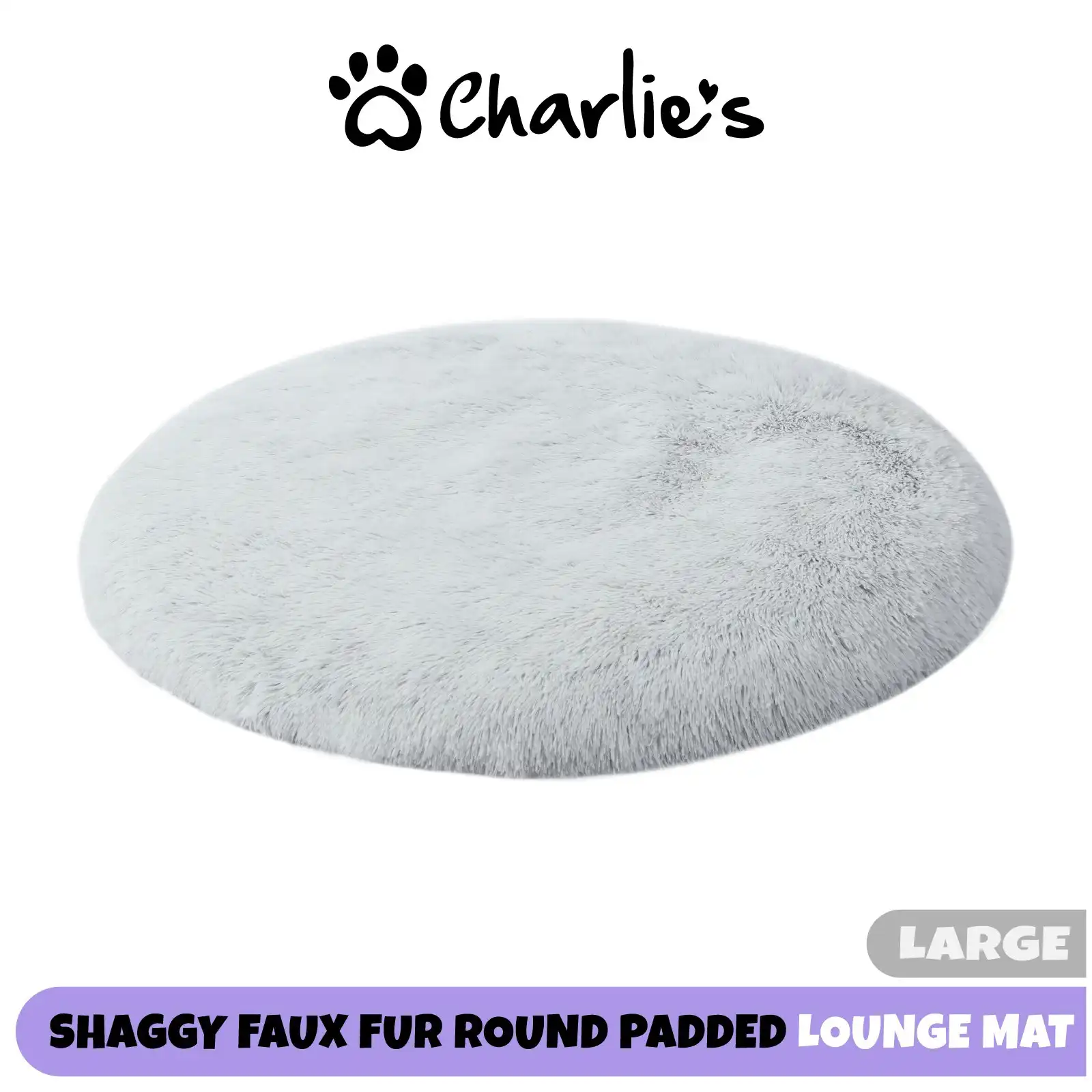 Charlie's Shaggy Faux Fur Round Calming Dog Mat Arctic White Large