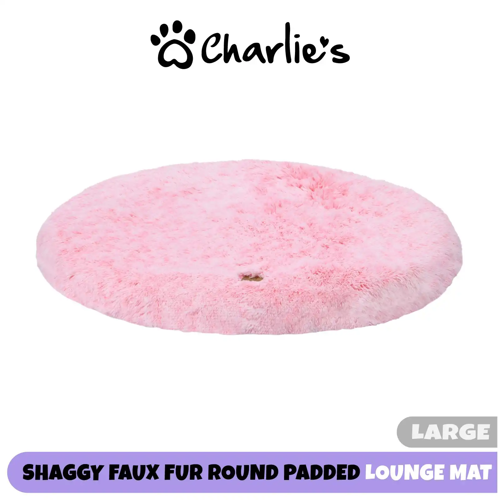 Charlie's Shaggy Faux Fur Round Calming Dog Mat Ombre Pink Large