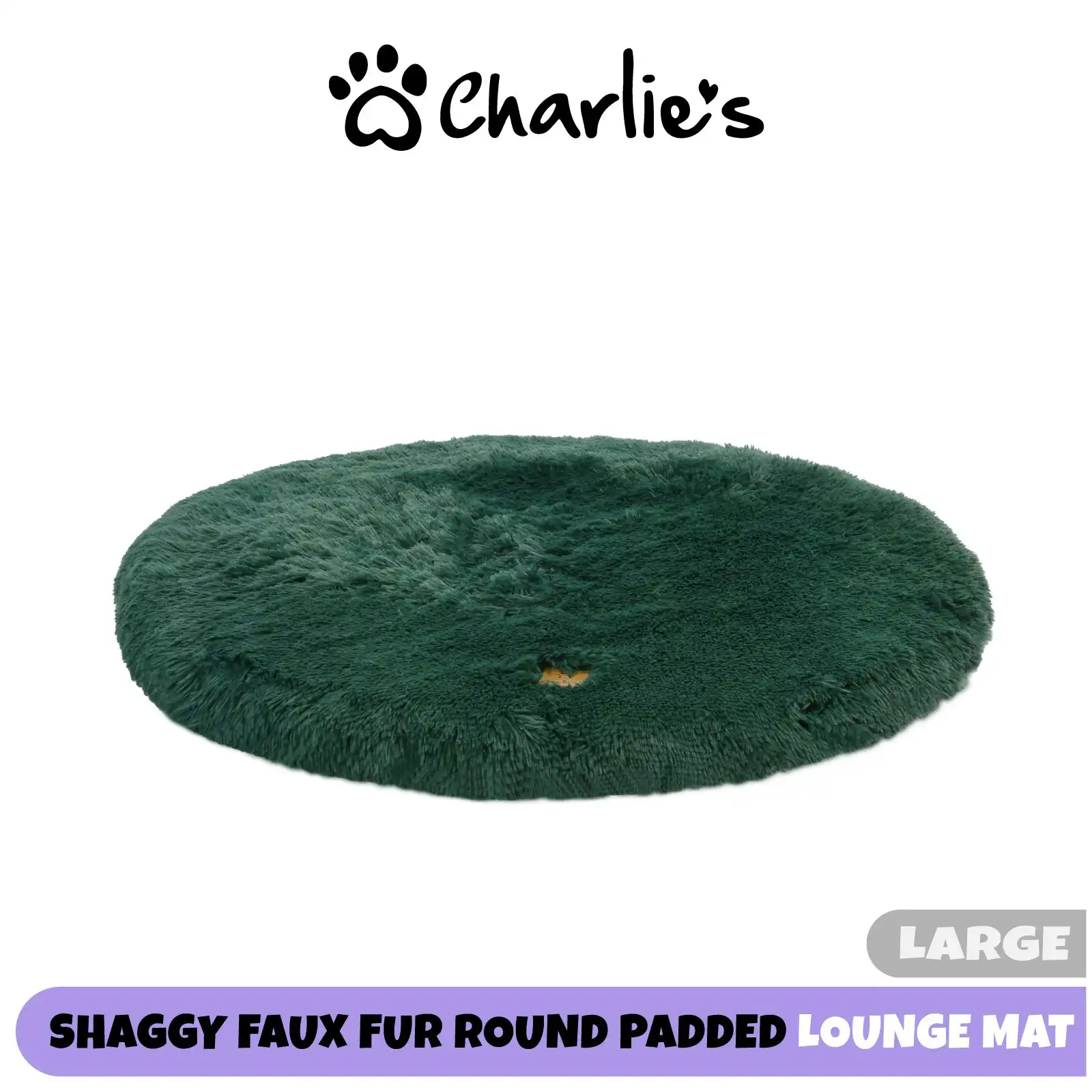 Charlie's Shaggy Faux Fur Round Calming Dog Mat Eden Green Large