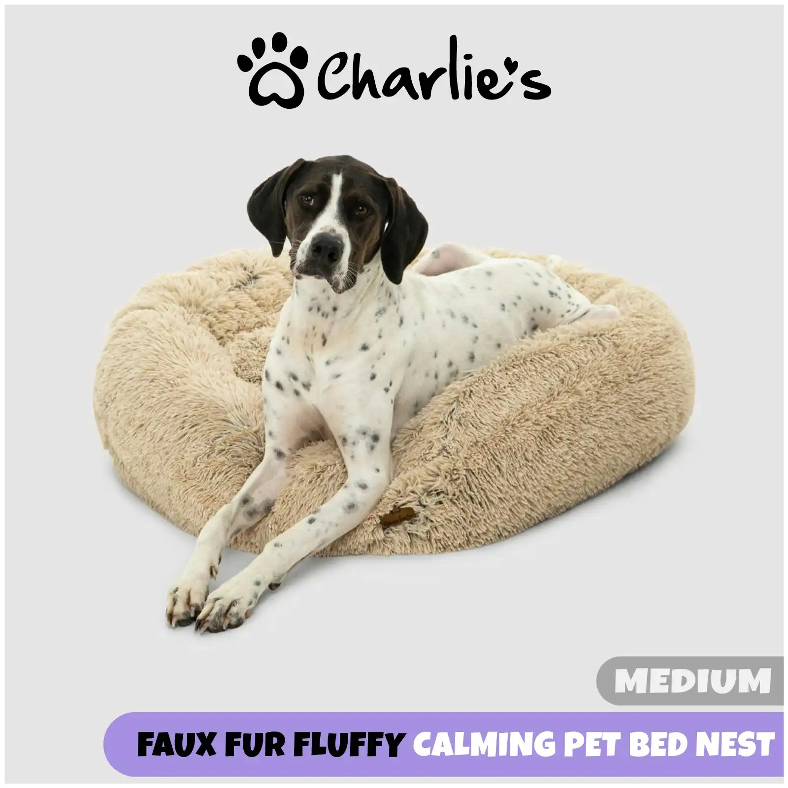 Charlie's Shaggy Faux Fur Donut Calming Pet Nest Bed Cream Chinchilla Medium