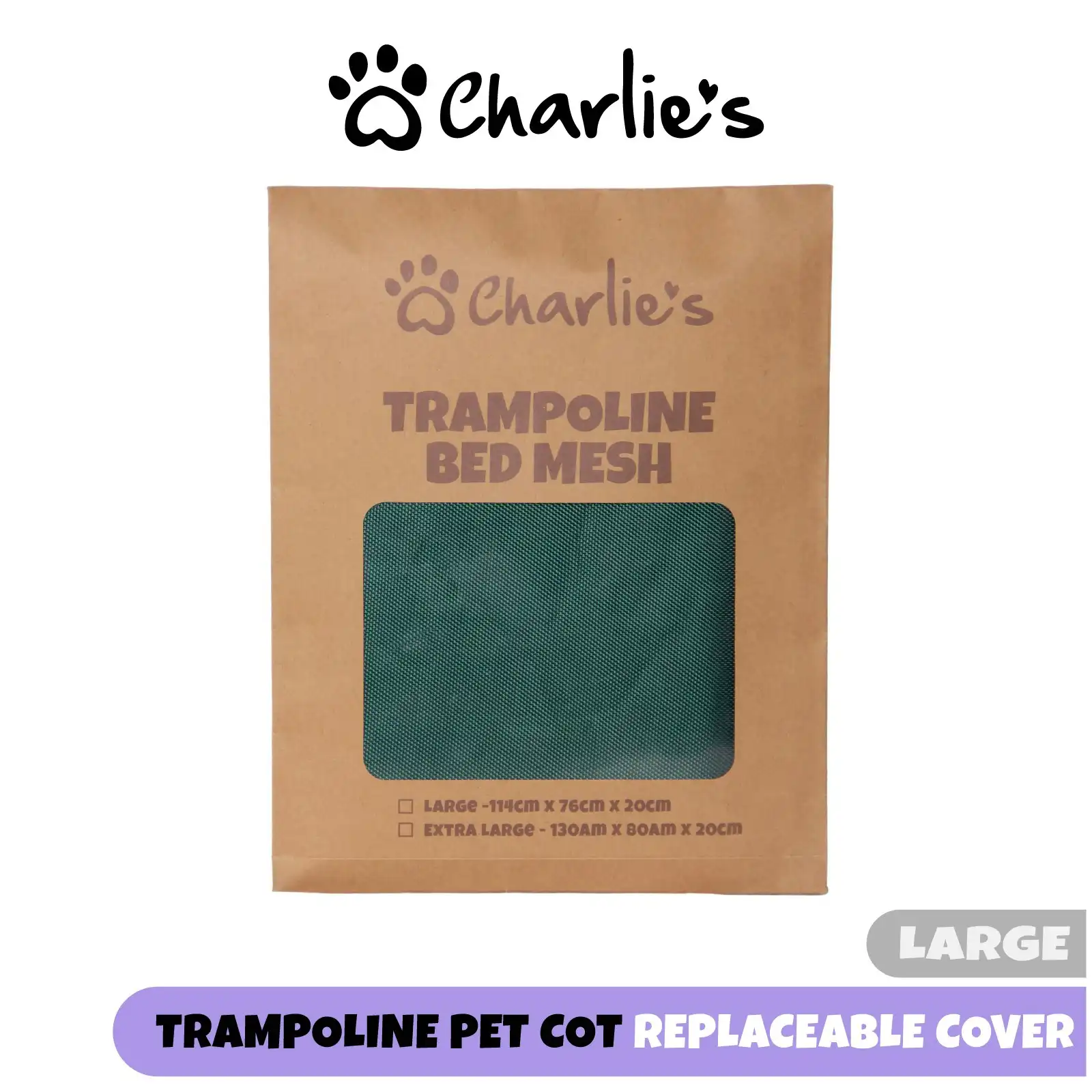 Charlie's Replaceable Cover for Elevated Trampoline Hammock Dog Bed Green Large