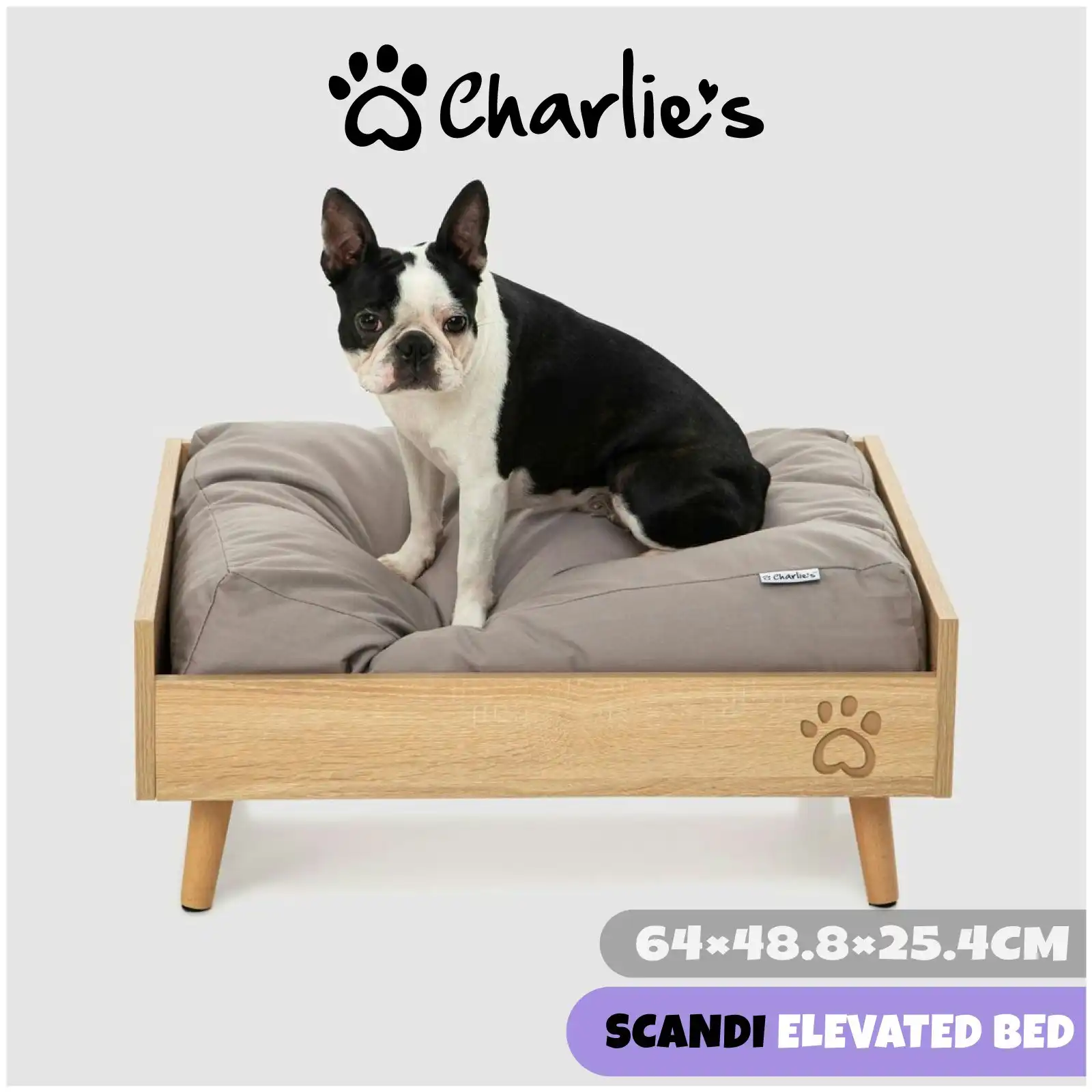 Charlie's Scandi Elevated Bed with Natural Frame & Grey Mattress