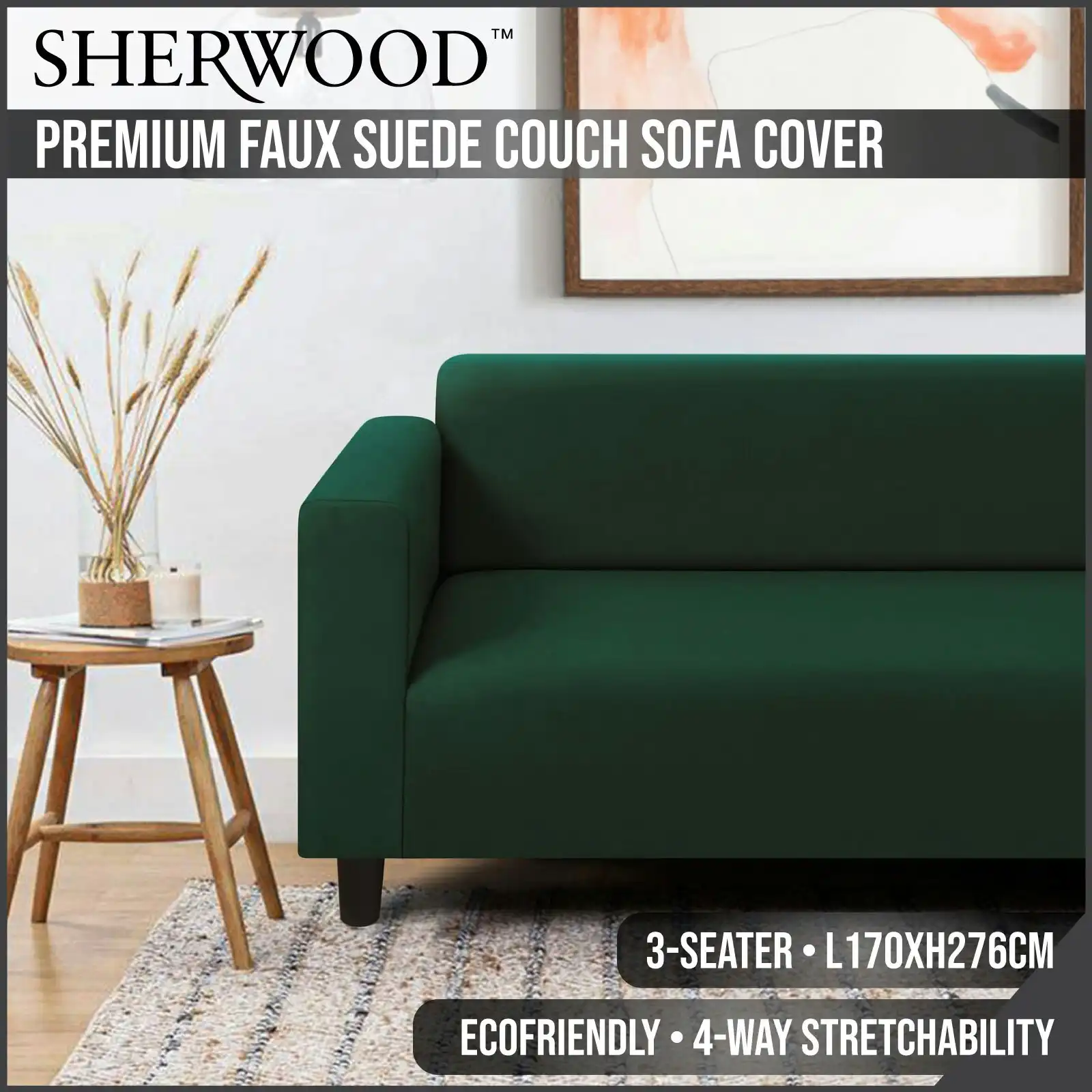 Sherwood Home Premium Faux Suede Eden Green 3 Seater Couch Sofa Cover