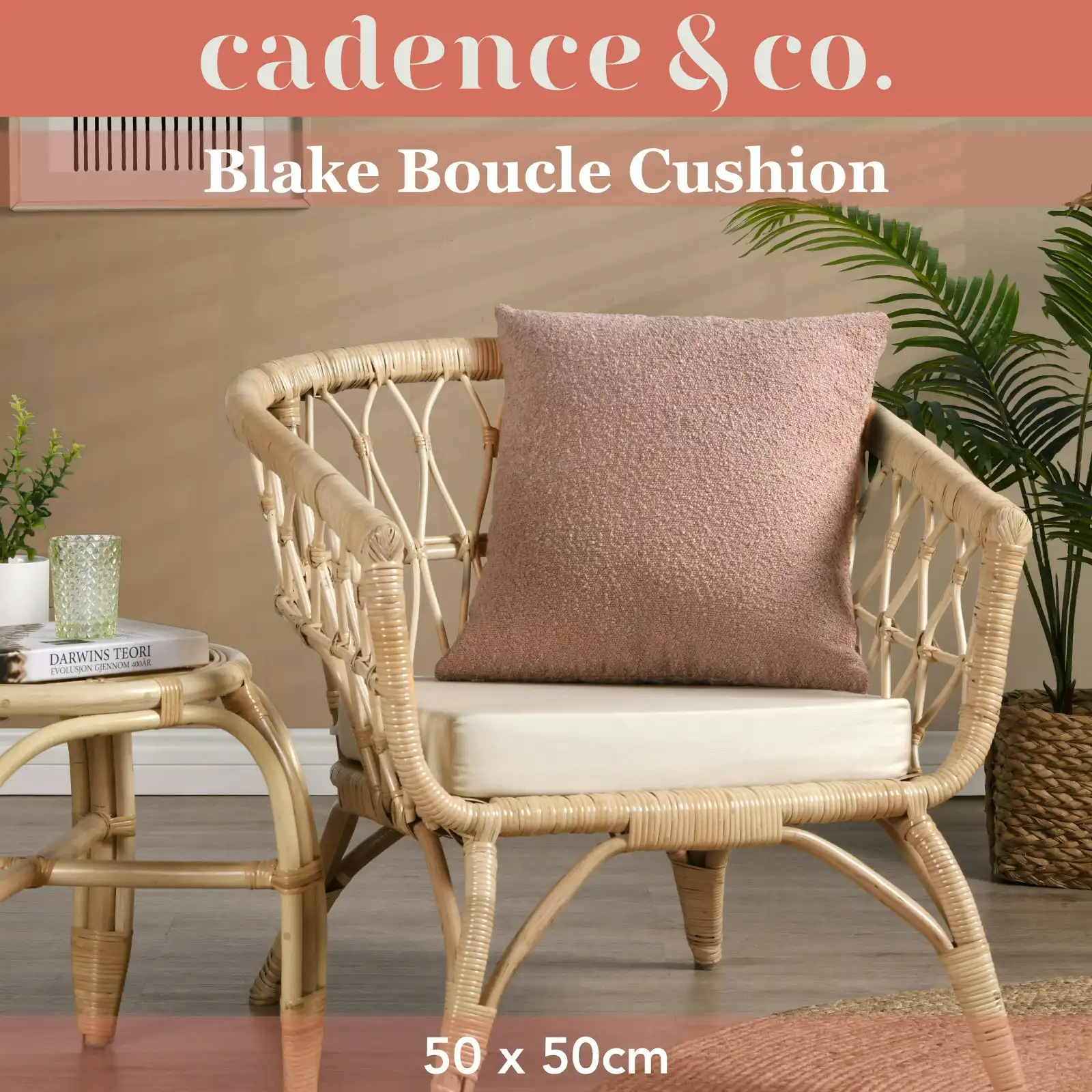 Cadence & Co. Blake Boucle Cushion Blush 50x50cm