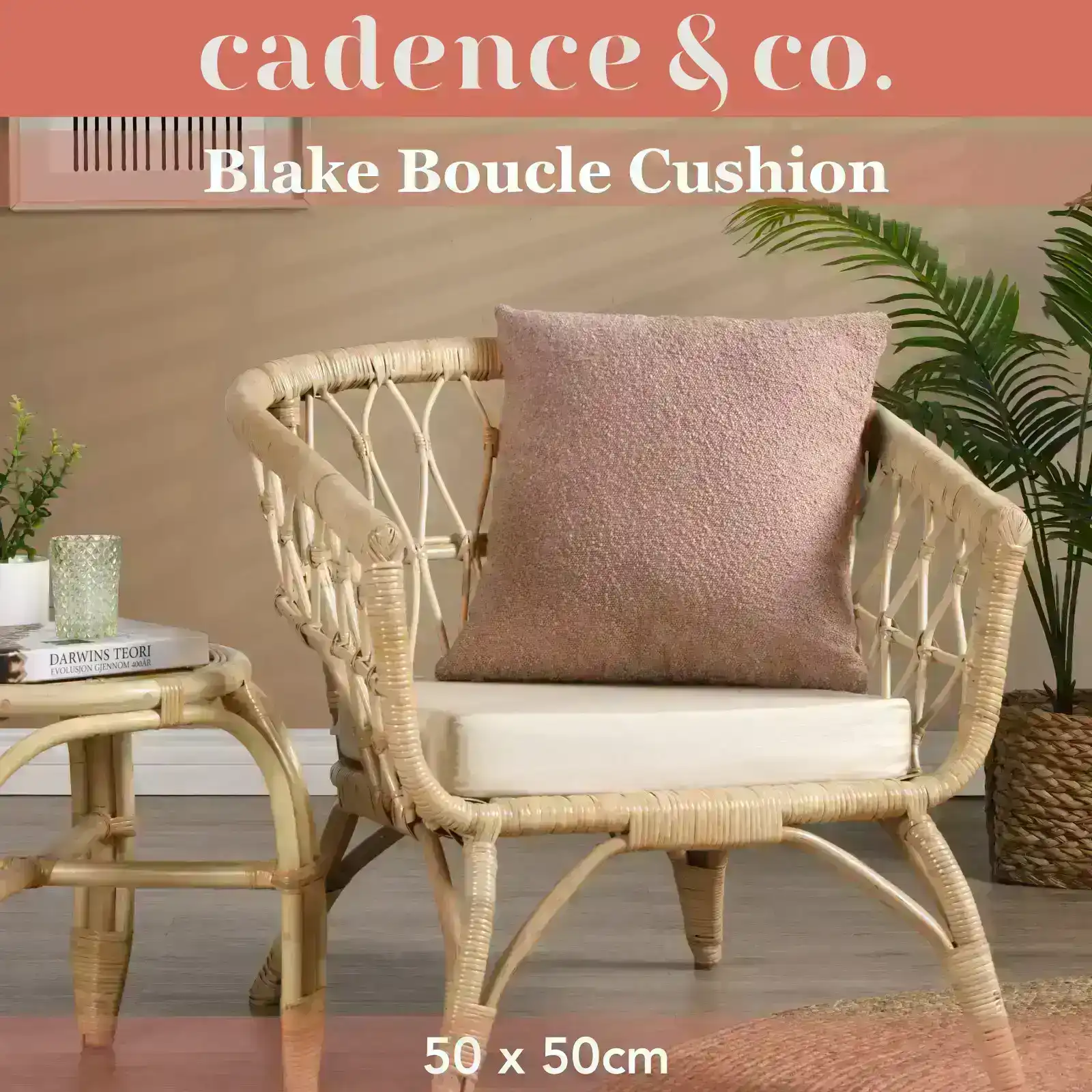 Cadence & Co Blake Boucle Cushion Blush 50x50cm