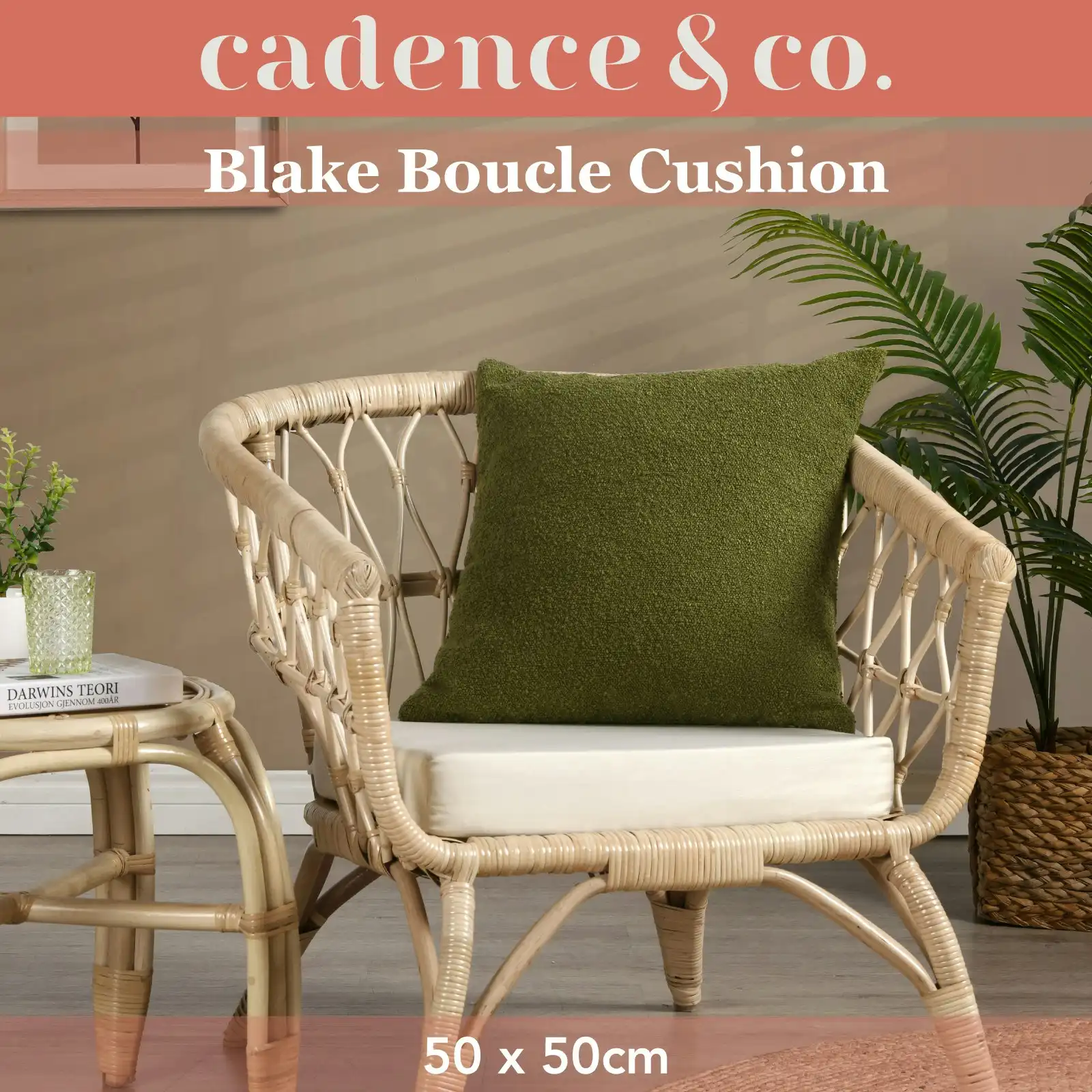 Cadence & Co. Blake Boucle Cushion Moss Green 50x50cm
