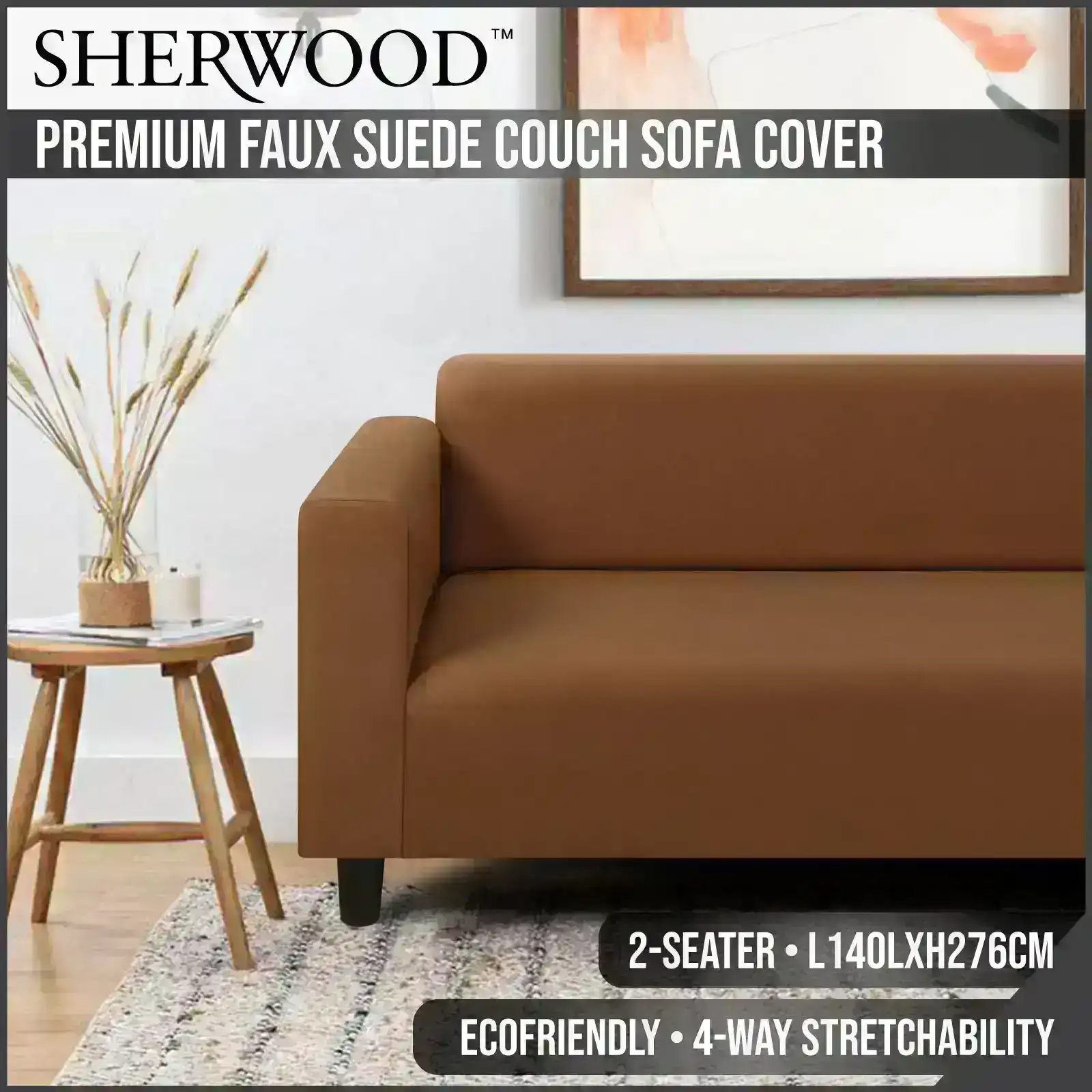 Sherwood Home Premium Faux Suede Rust 2 Seater Couch Sofa Cover