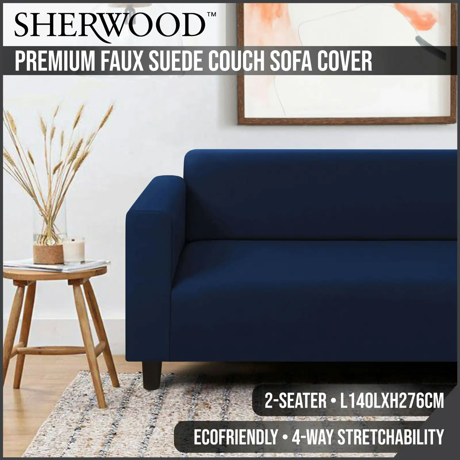 Sherwood Home Premium Faux Suede Royal Navy 2 Seater Couch Sofa Cover