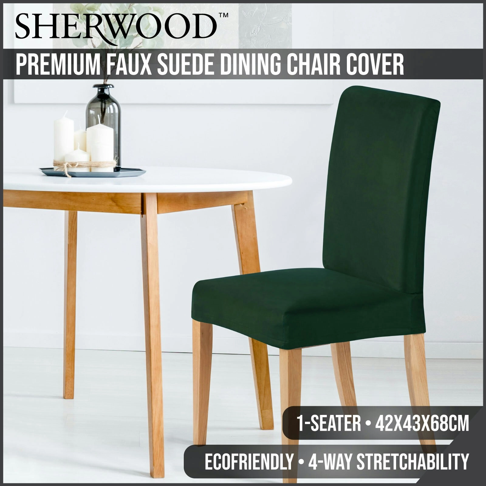 Sherwood Home Premium Faux Suede Eden Green Dining Chair Cover