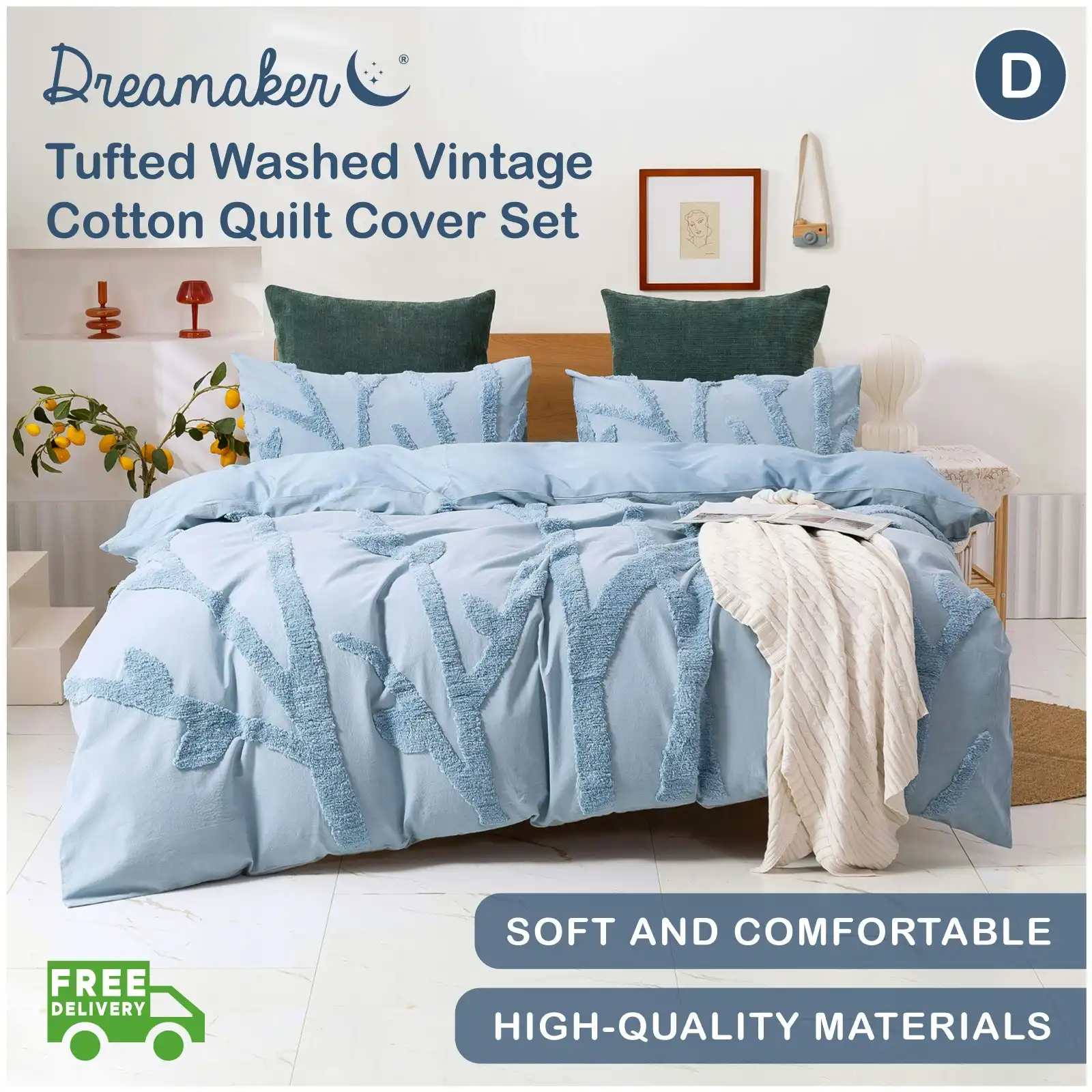 Dreamaker Cotton Vintage Washed Tufted Quilt Cover Set - Kye - Double Bed
