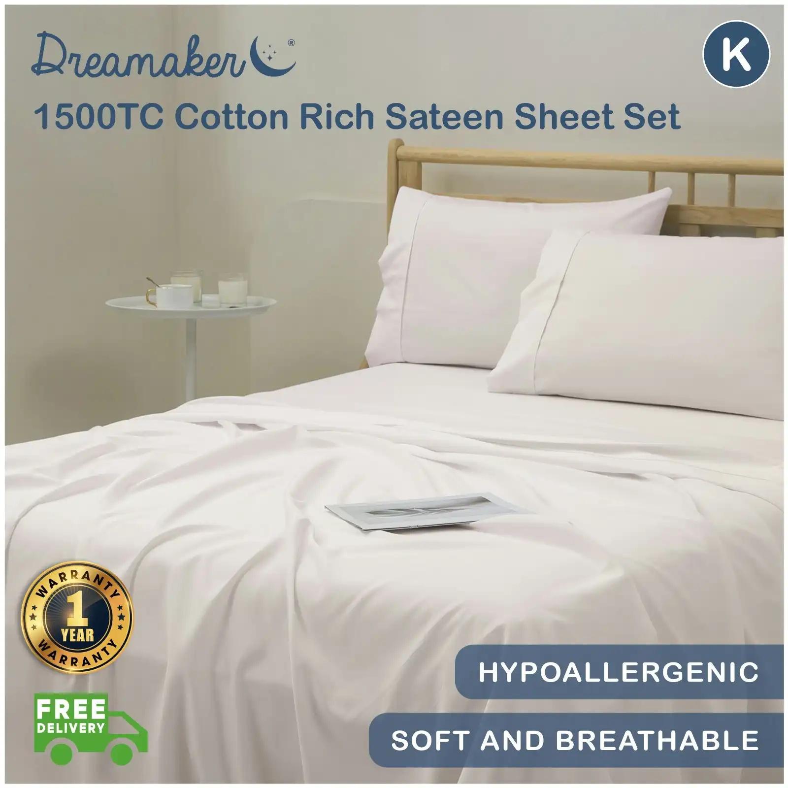 Dreamaker 1500TC Cotton Rich Sateen Sheet Set Golden Latte King Bed