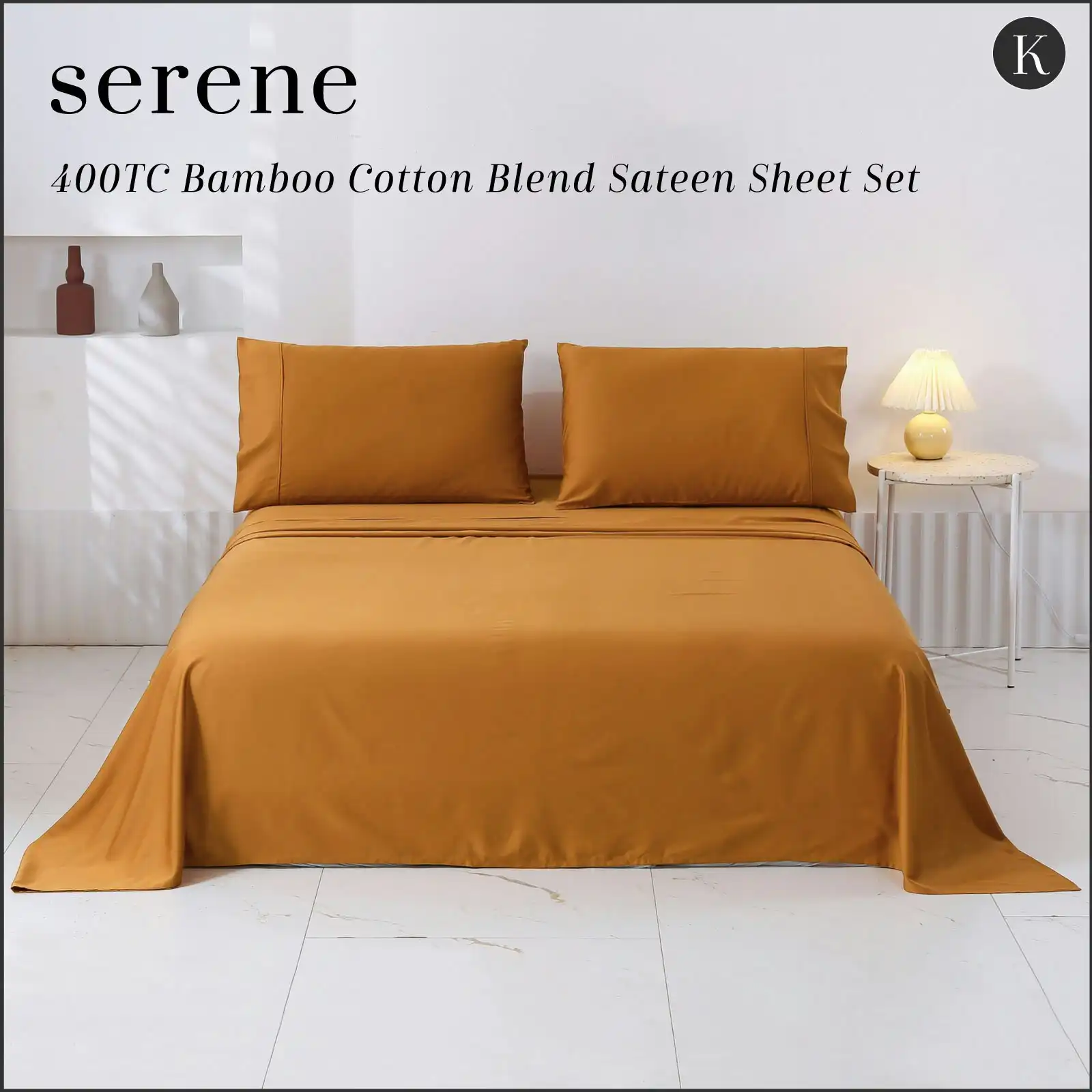 Serene 400TC Bamboo Cotton Blend Sateen Sheet Set RUST King Bed