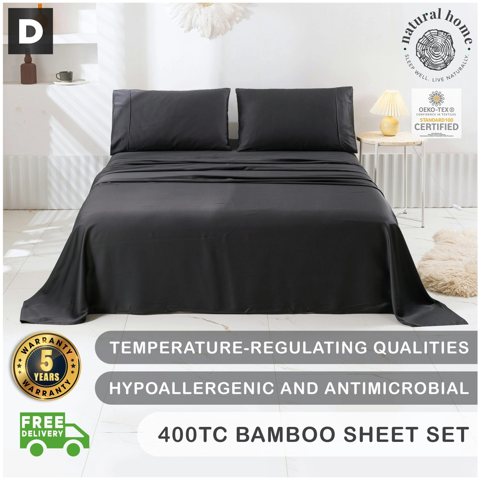 7007290 Natural Home Bamboo Sheet Set DB CHARCOAL