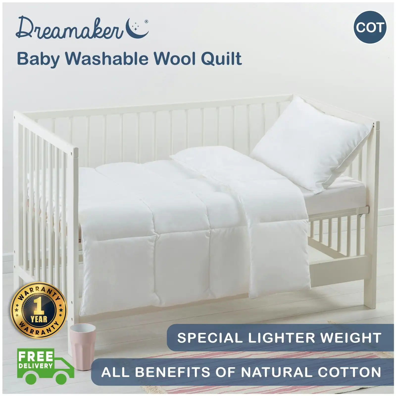 Dreamaker Baby Washable Wool Quilt Cot Size