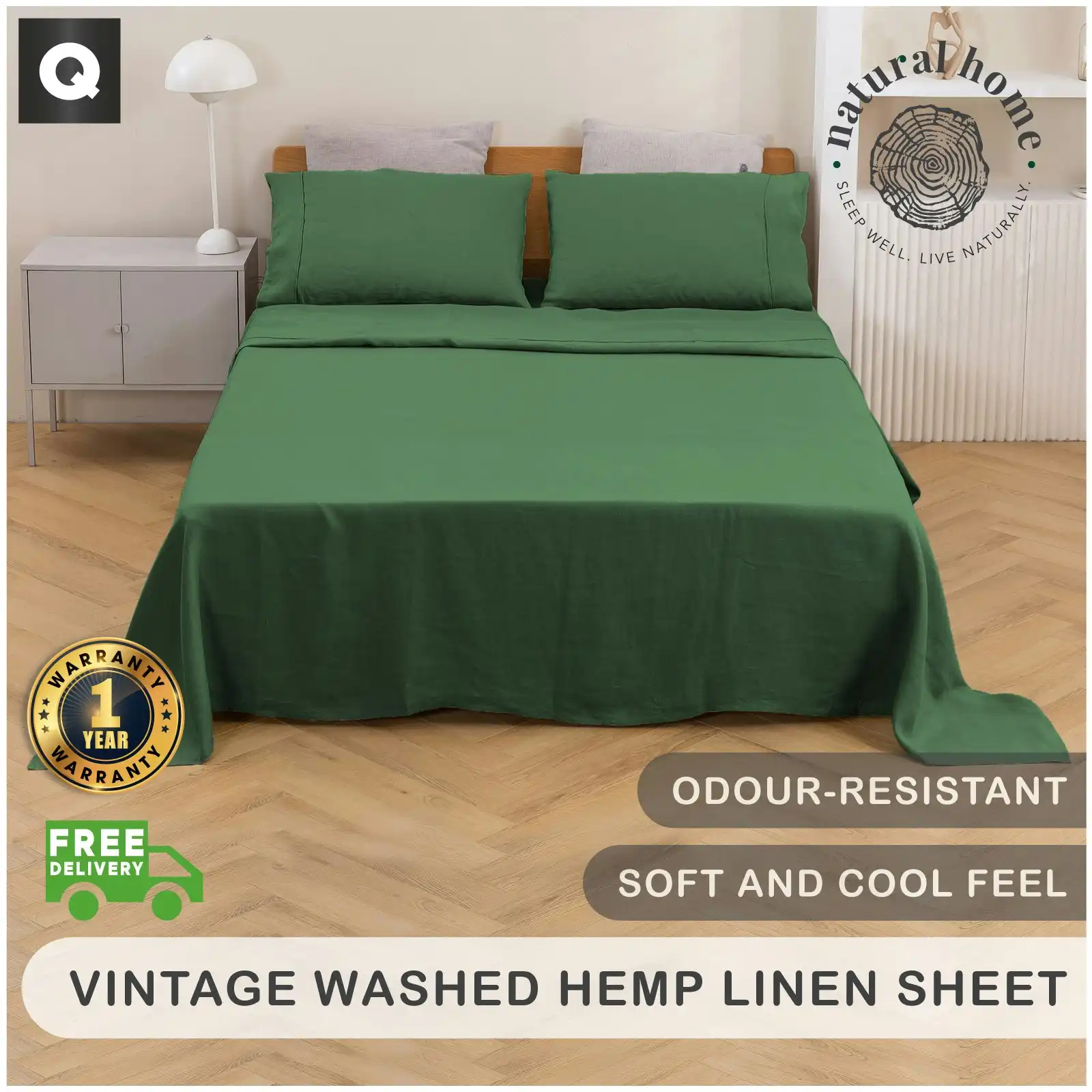 Natural Home Vintage Washed Hemp Linen Sheet Set Eden Queen Bed