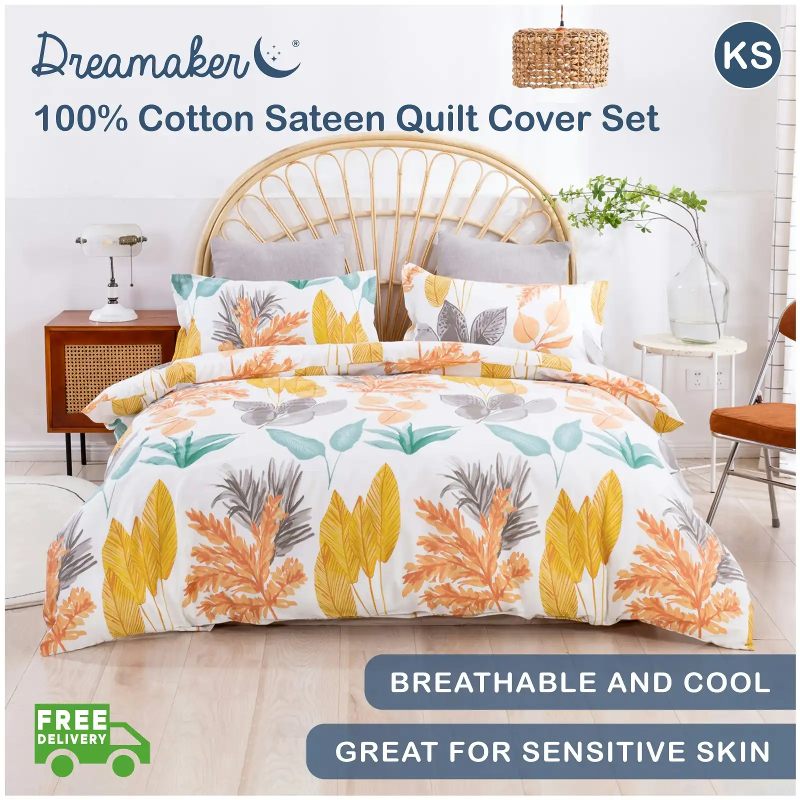 Dreamaker Printed Quilt Cover Set Autumn King Single Bed