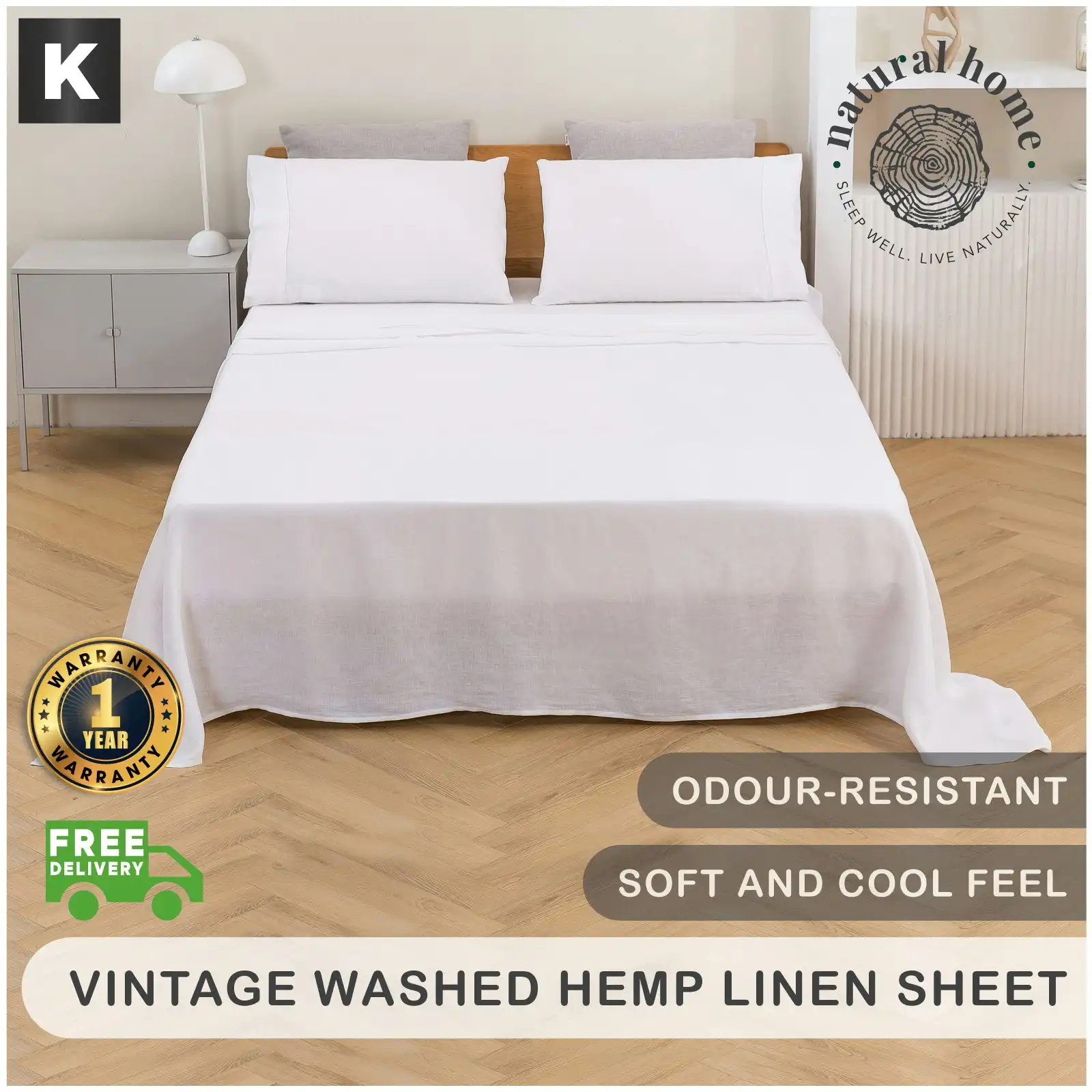 Natural Home Vintage Washed Hemp Linen Sheet Set White King Bed