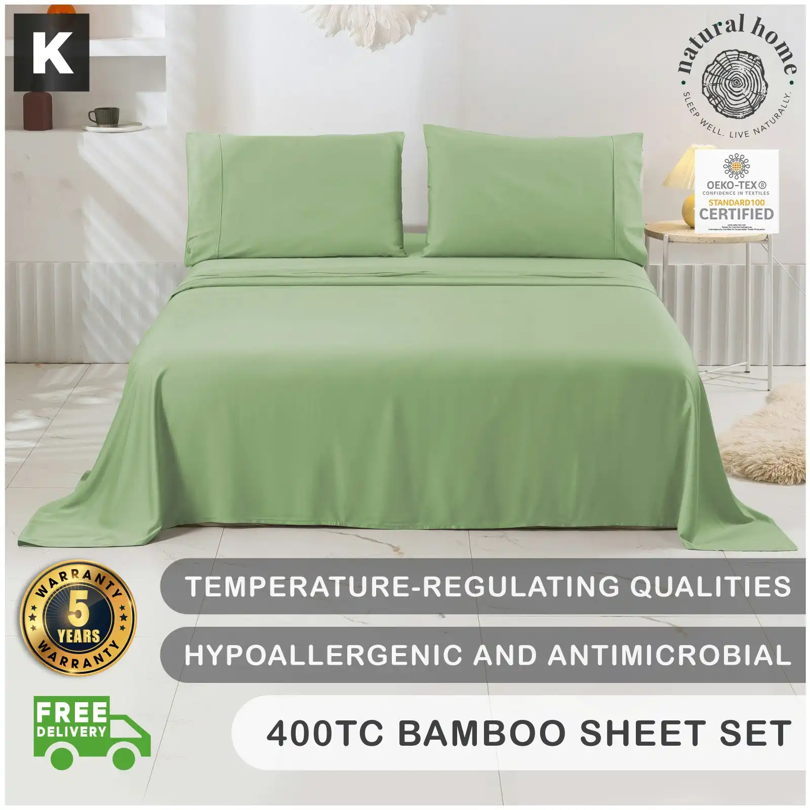7007299 Natural Home Bamboo Sheet Set SKB SAGE