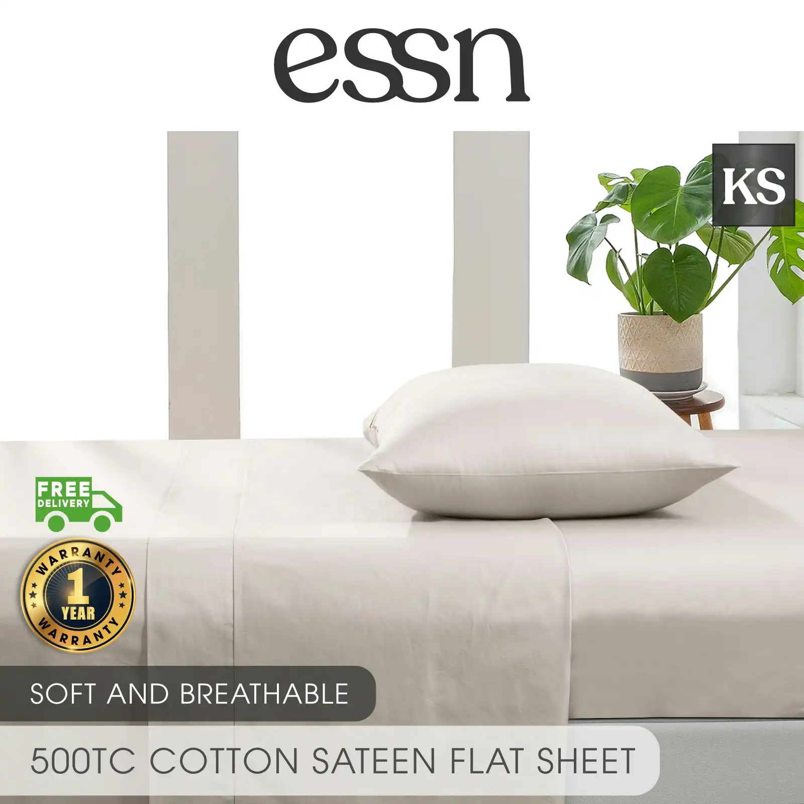 ESSN 500TC Cotton Sateen Flat Sheet Stone King Single Bed