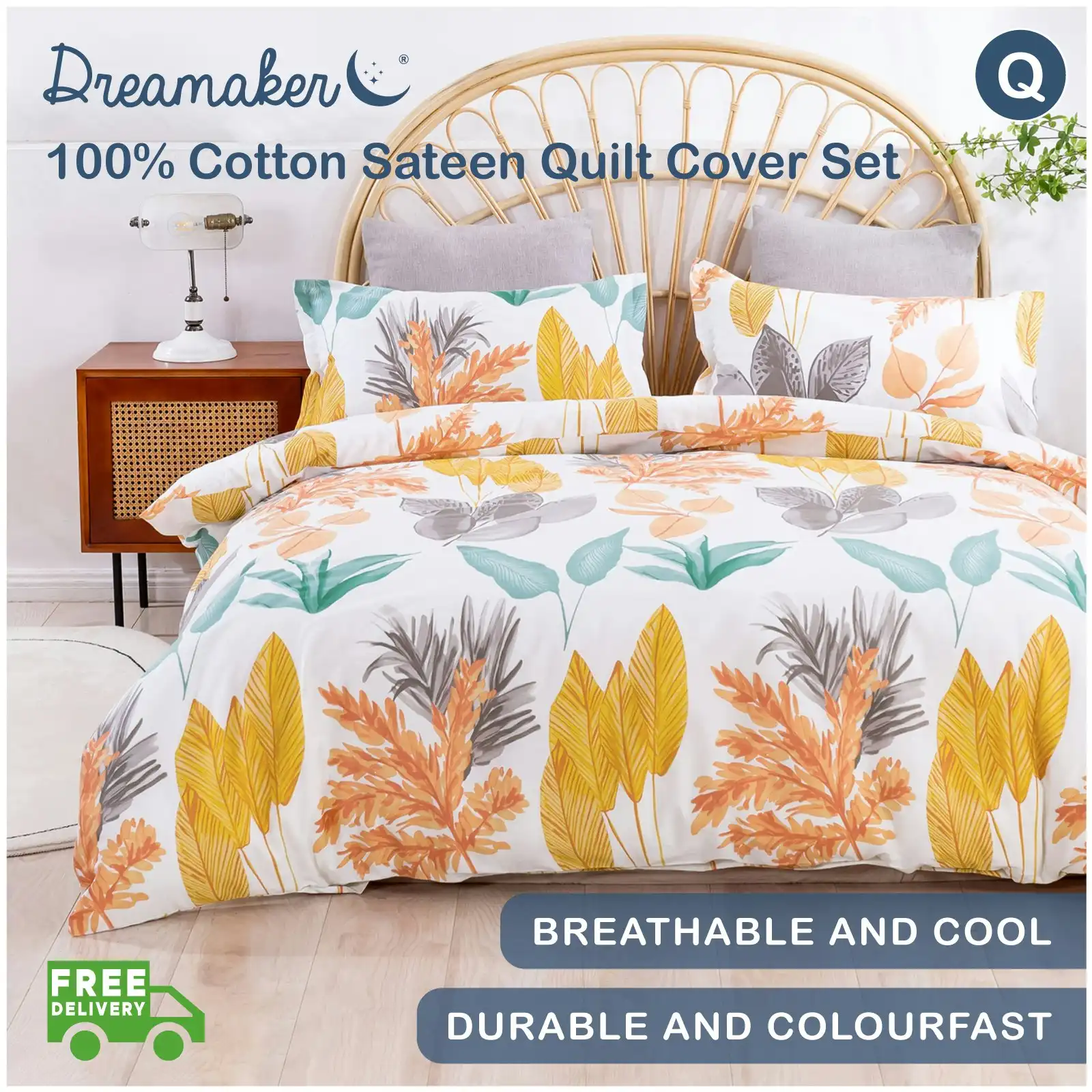 Dreamaker Printed Quilt Cover Set Autumn Queen Bed