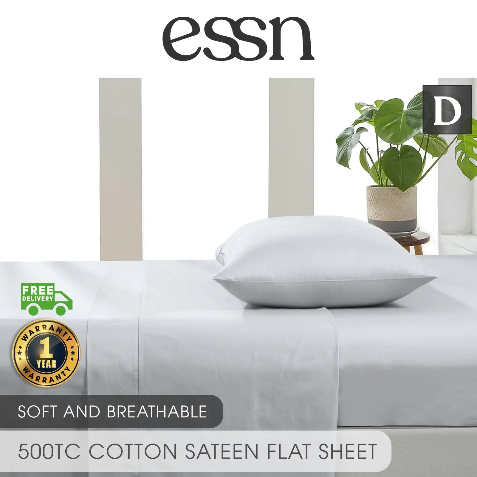 ESSN 500TC Cotton Sateen Flat Sheet Silver Double Bed