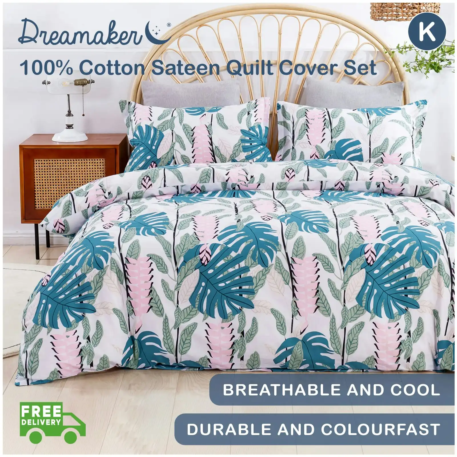 Dreamaker Printed Quilt Cover Set Natural King Bed