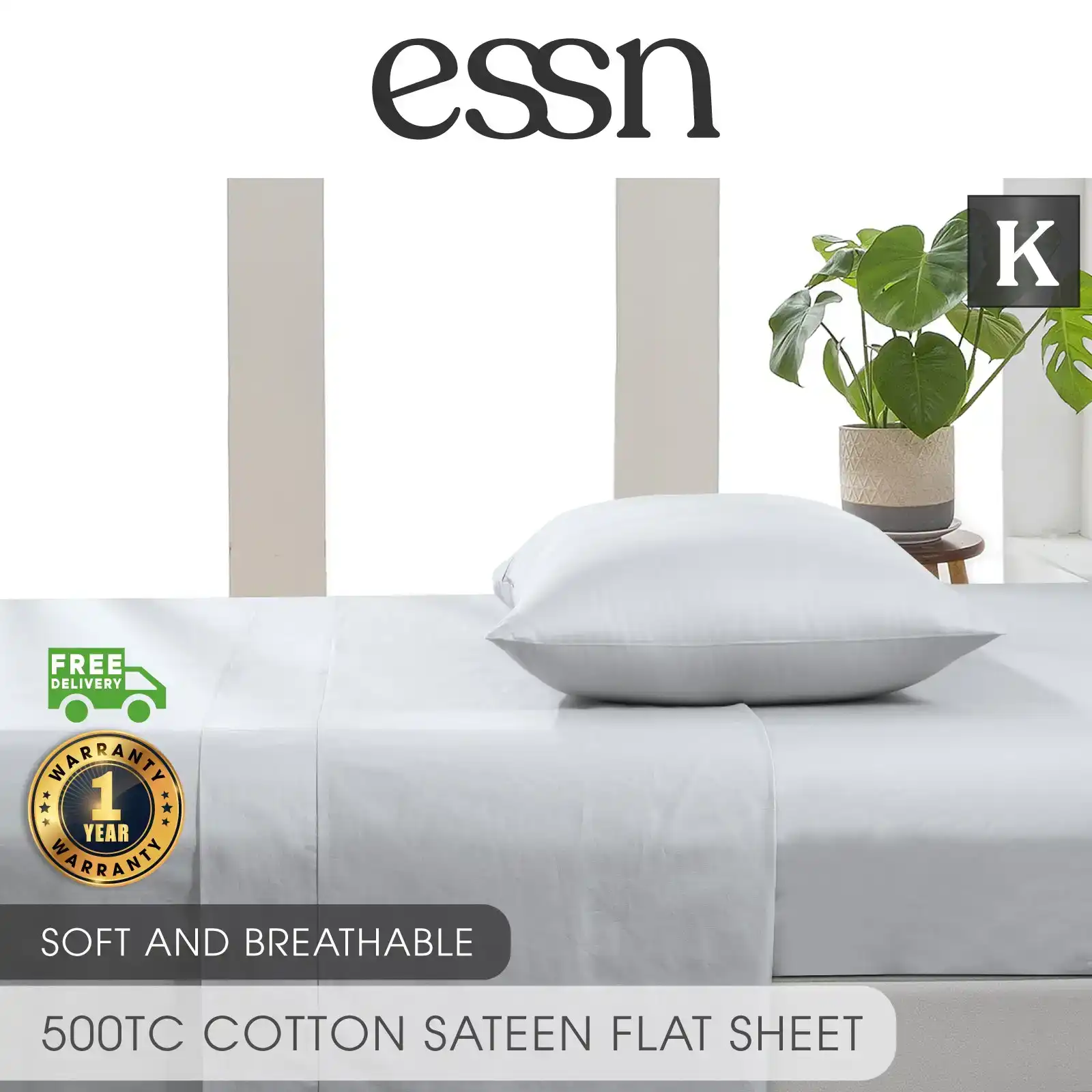 ESSN 500TC Cotton Sateen Flat Sheet Silver King Bed