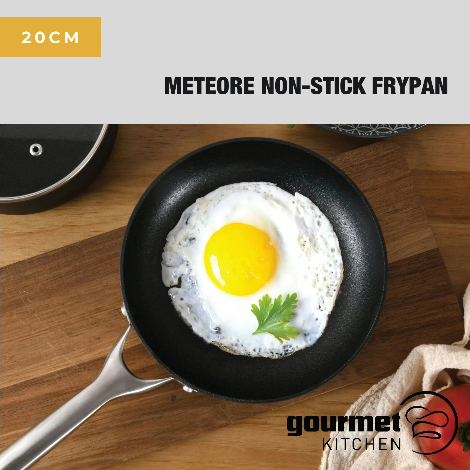 Gourmet Kitchen Meteore Non-Stick Frypan Black with Silver Handle 20cm