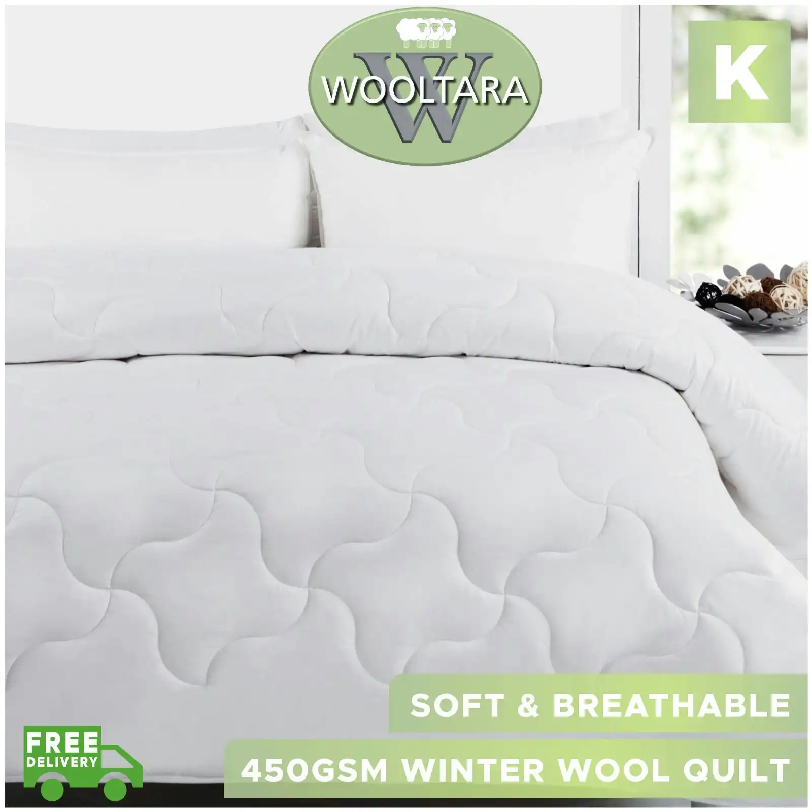 Wooltara Imperial Luxury 450GSM Washable Winter Alpaca Blend Wool Quilt - King Bed