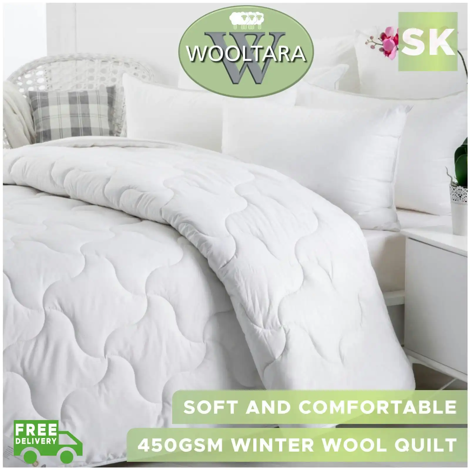 Wooltara Imperial Luxury 450GSM Washable Winter Australia Wool Quilt - Super King Bed