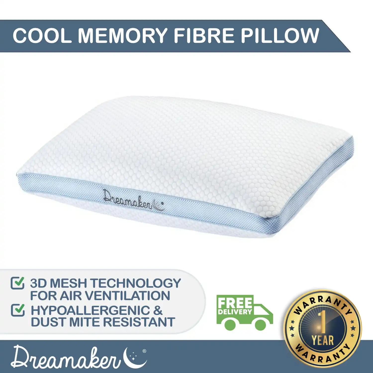 Dreamaker Cool Breathe Memory Fibre Mesh Gusset Pillow 66 x 42 cm