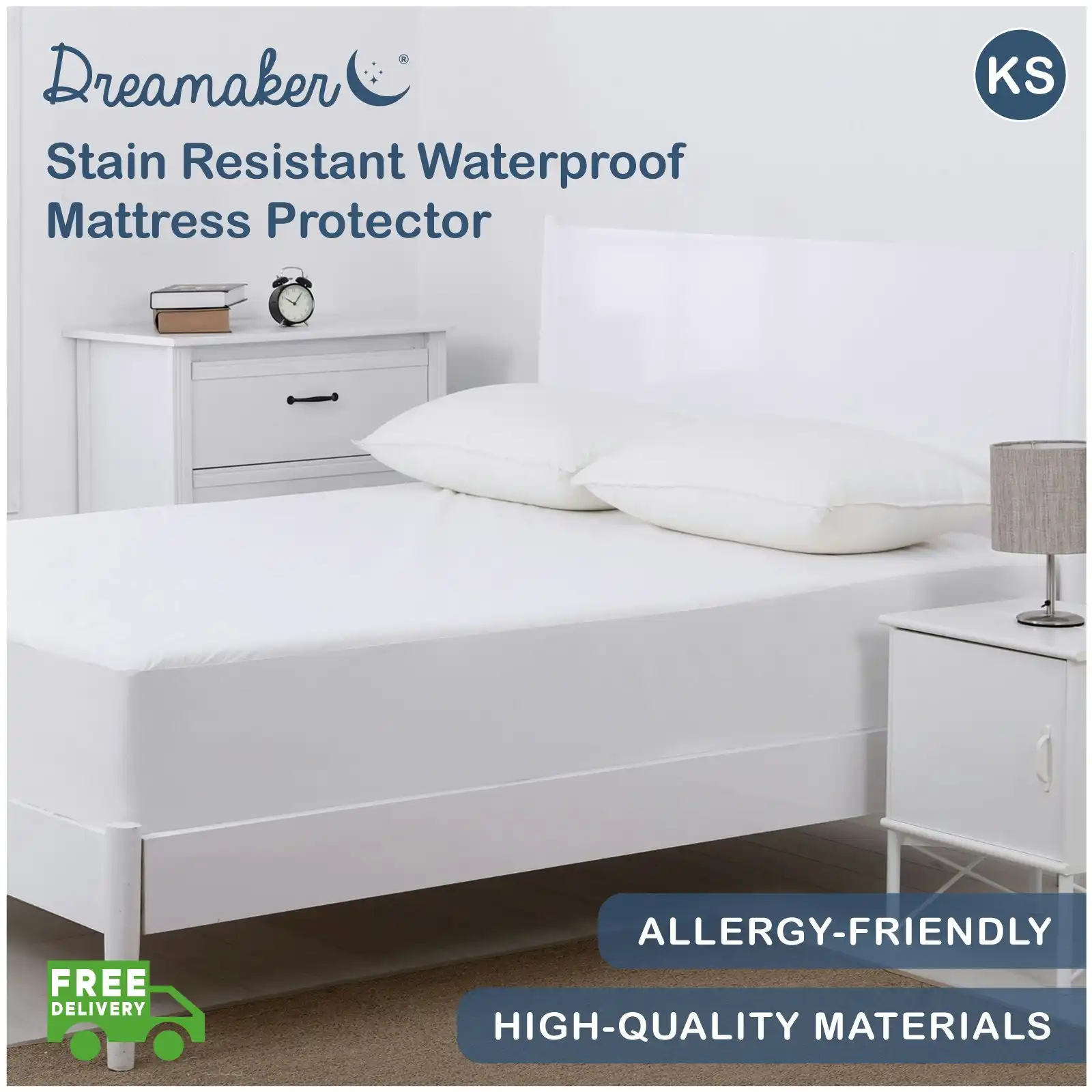Dreamaker Stain Resistant Waterproof Mattress Protector King Single Bed