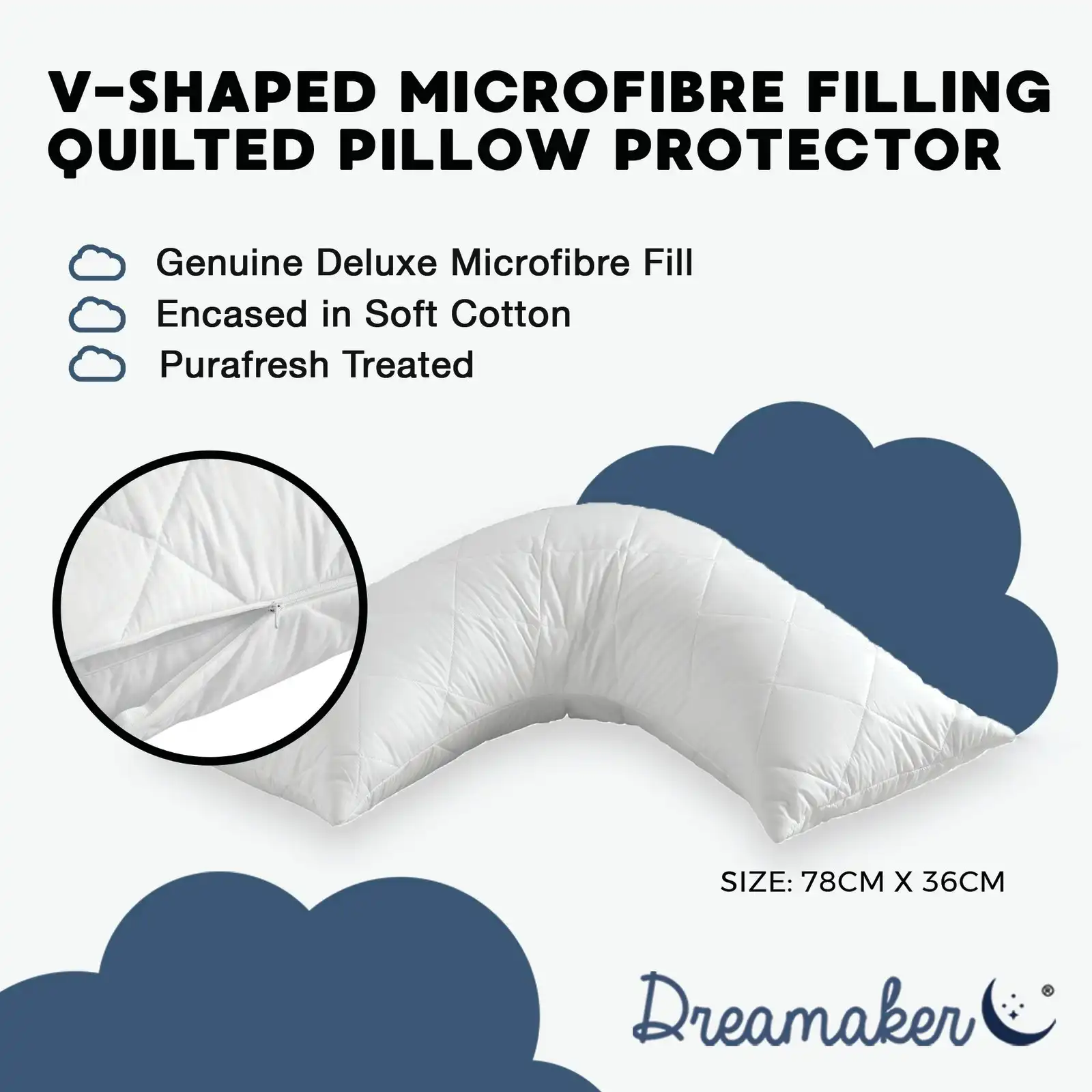 Dreamaker Cotton Cover Quilted Pillow Protector V Shape