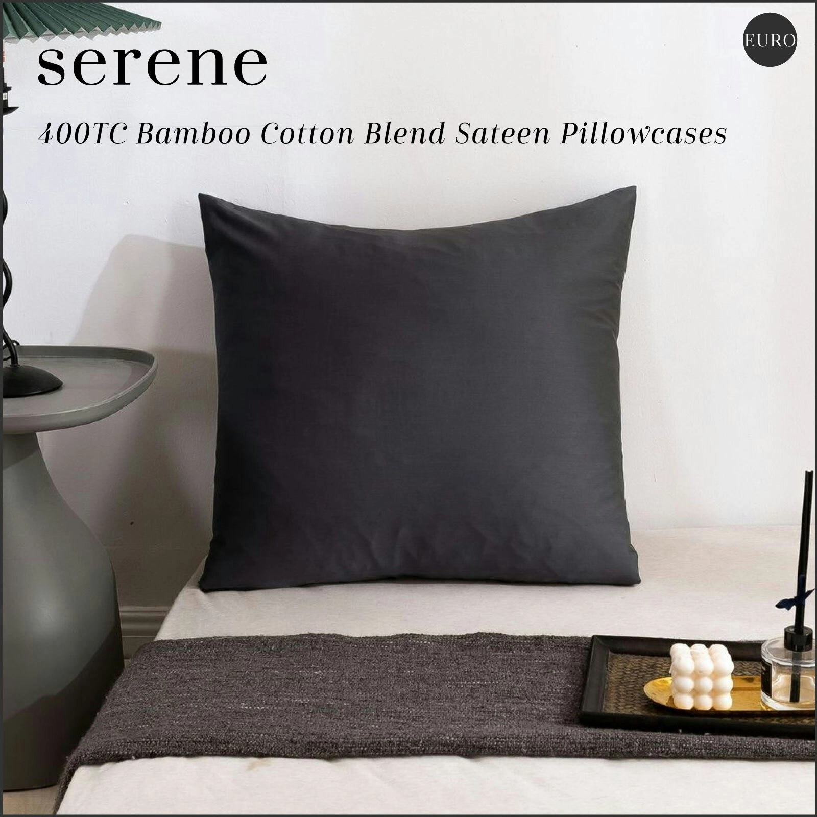 Serene 400TC Bamboo Cotton Blend Sateen Euro Pillowcase CHARCOAL