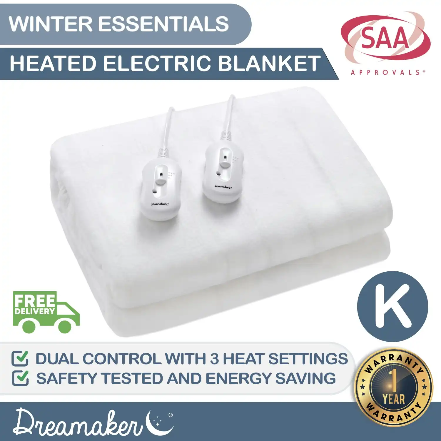 Dreamaker Washable Electric Blanket King Bed